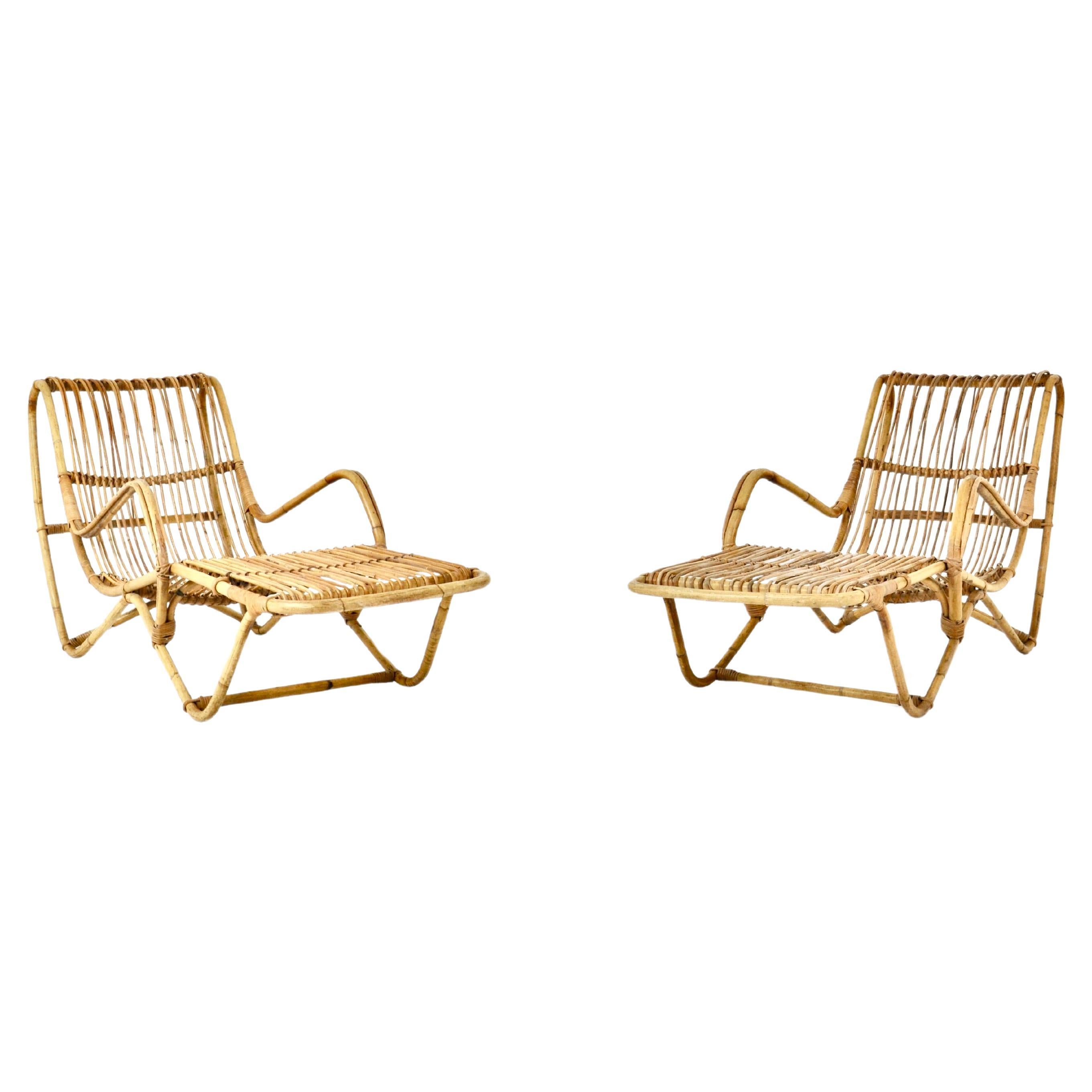 Pair of Rattan Lounge chairs, 1960s For Sale
