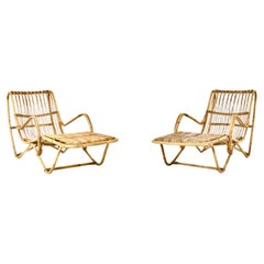 Vintage Pair of Rattan Lounge chairs, 1960s