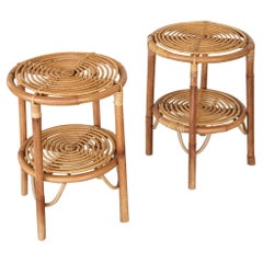Pair of Italian Rattan Side Tables