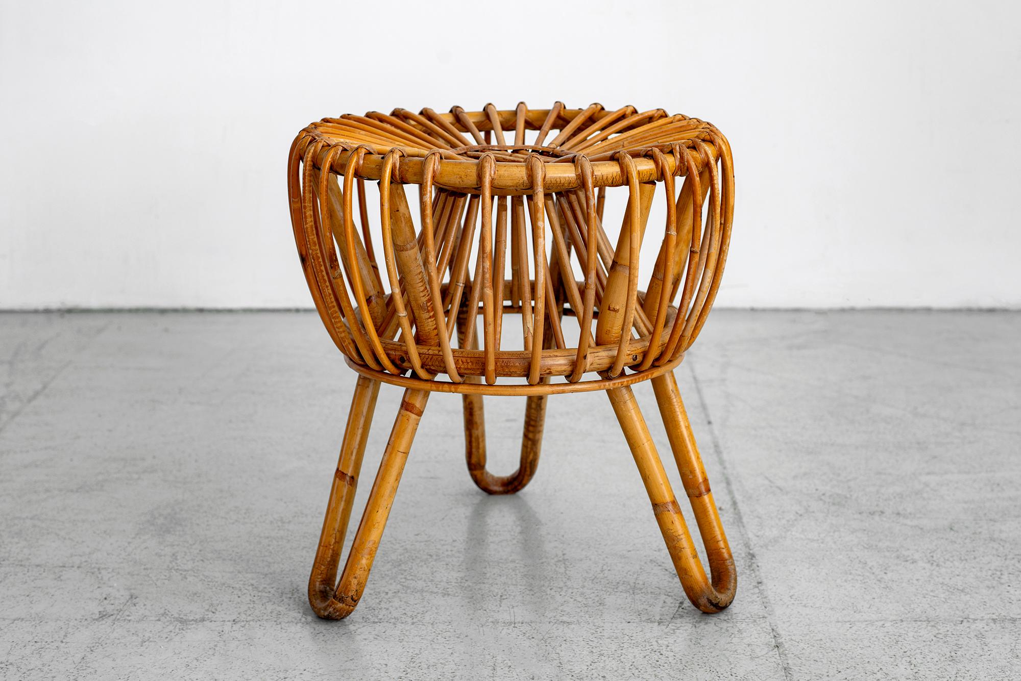 Mid-20th Century Pair of Italian Rattan Stools