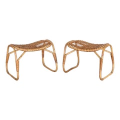 Pair of Italian Rattan Stools
