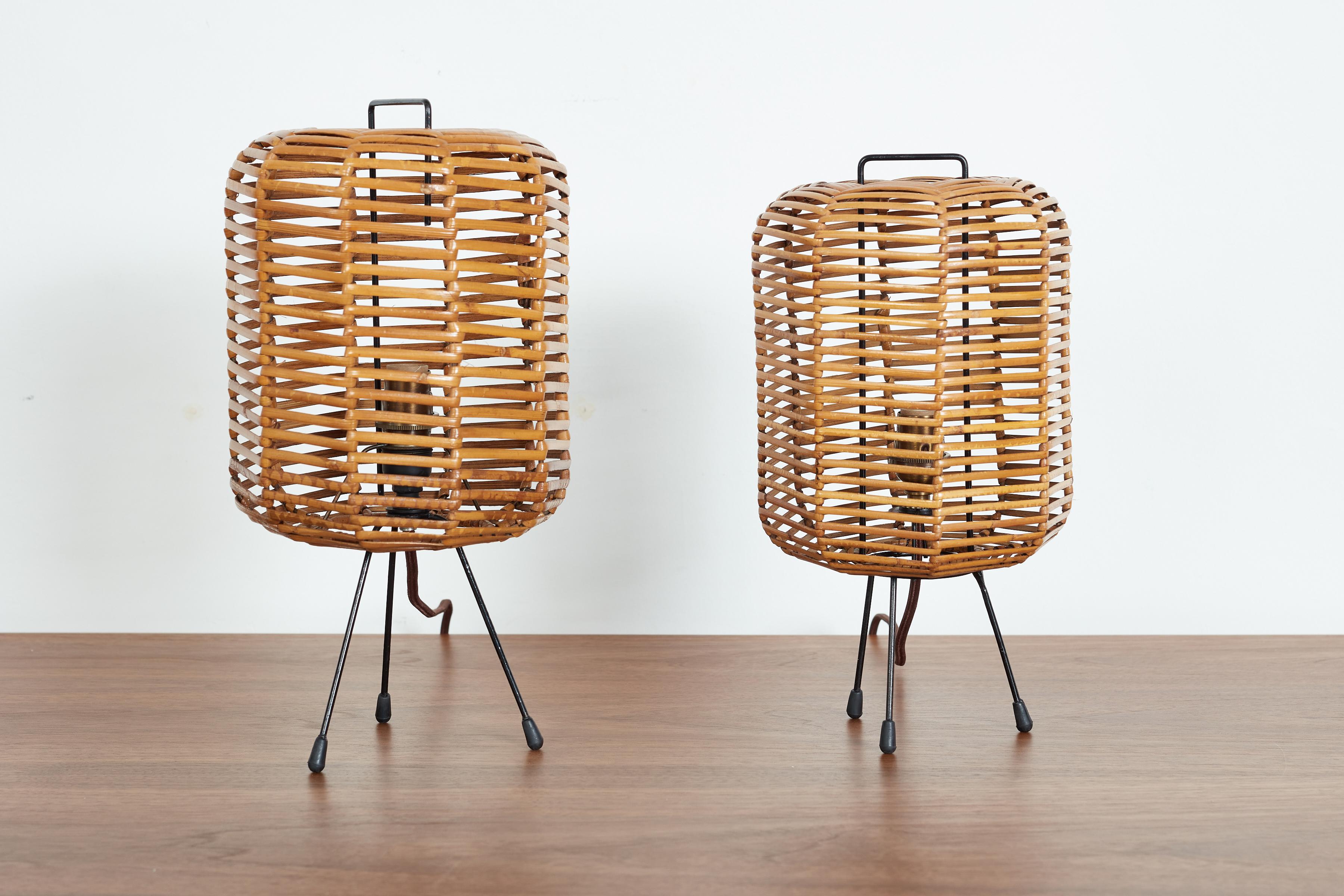 Pair of Italian Rattan Table Lamps  In Good Condition For Sale In Beverly Hills, CA
