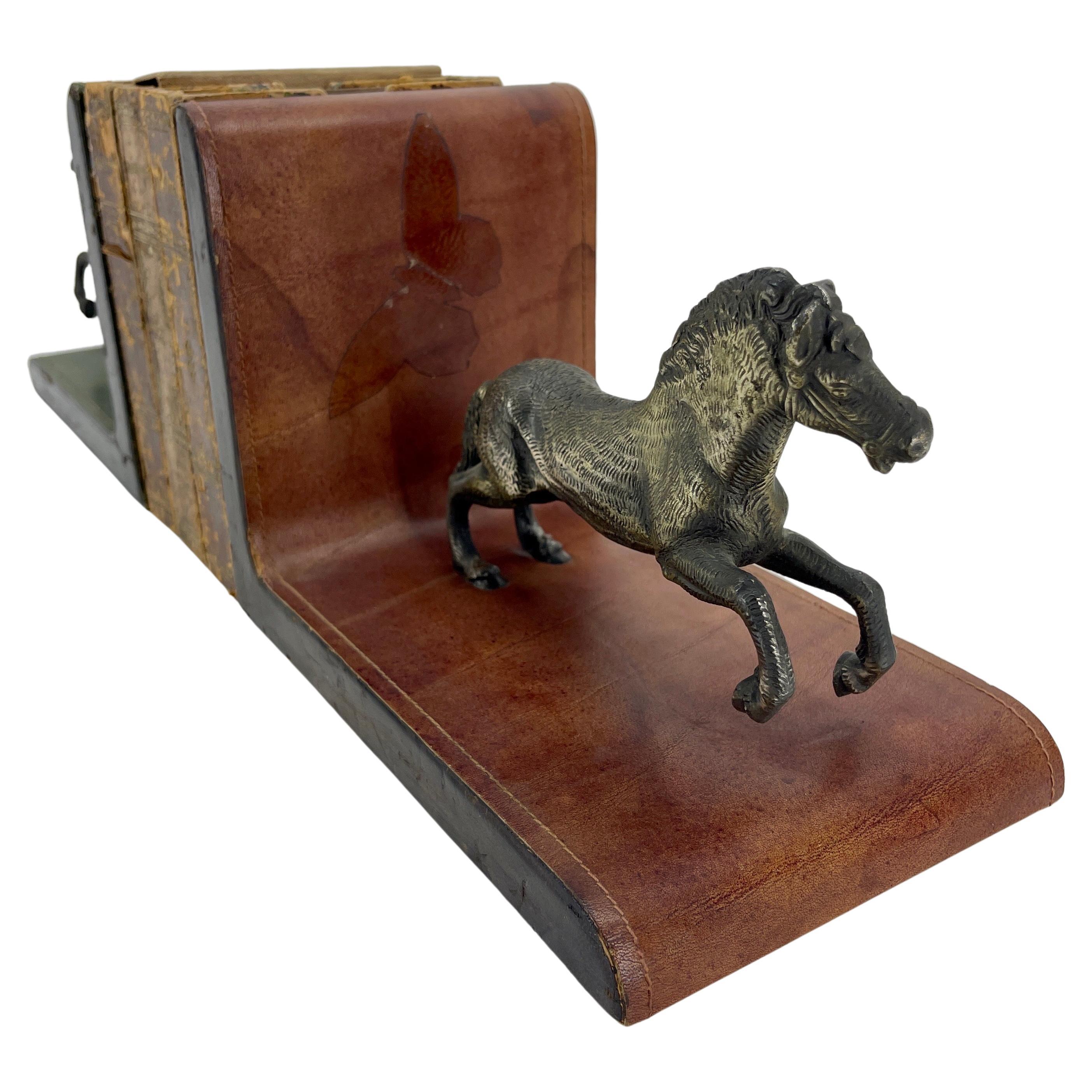 Pair of Italian Red and Green Leather Equestrian Bookends, circa 1950s For Sale 6