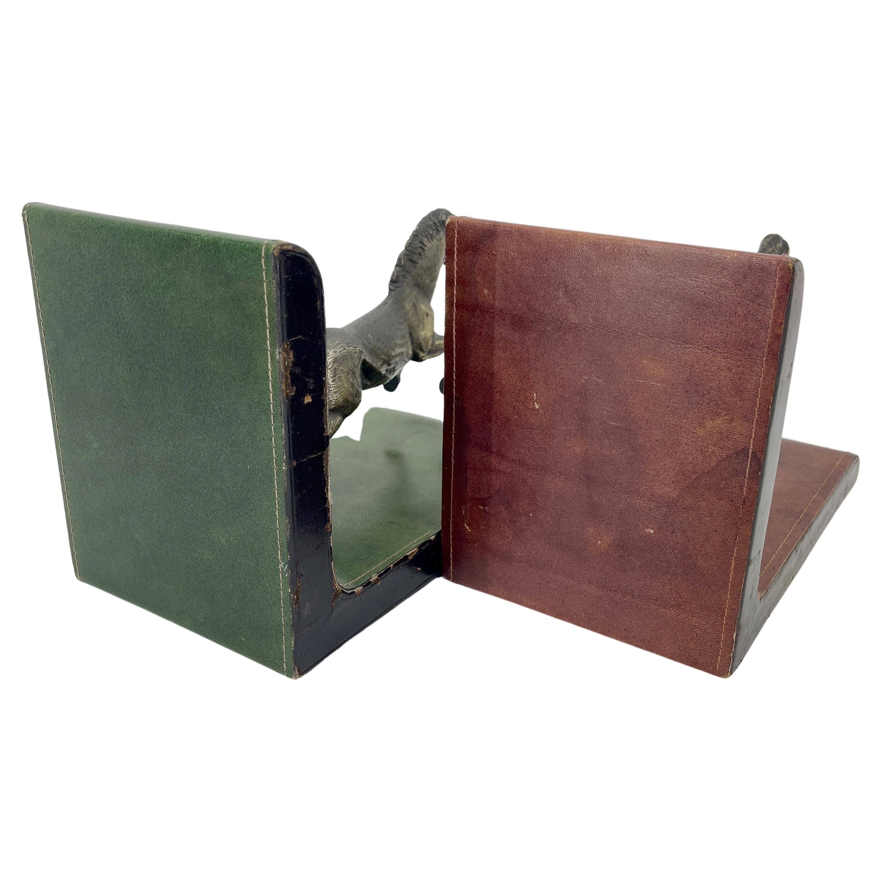 Pair of Italian Red and Green Leather Equestrian Bookends, circa 1950s For Sale 9