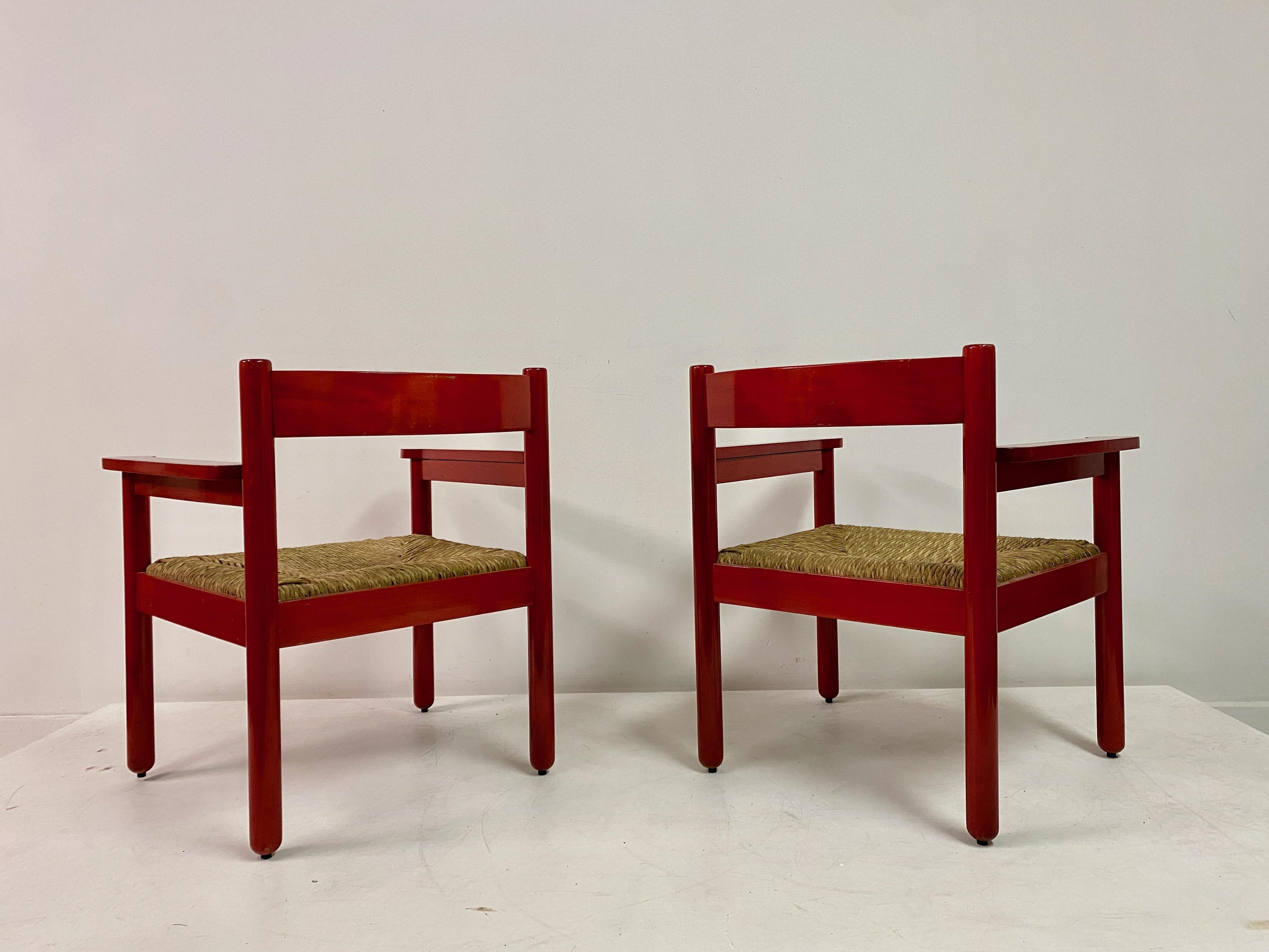 Pair of Italian Red Armchairs with Rush Seats For Sale 6