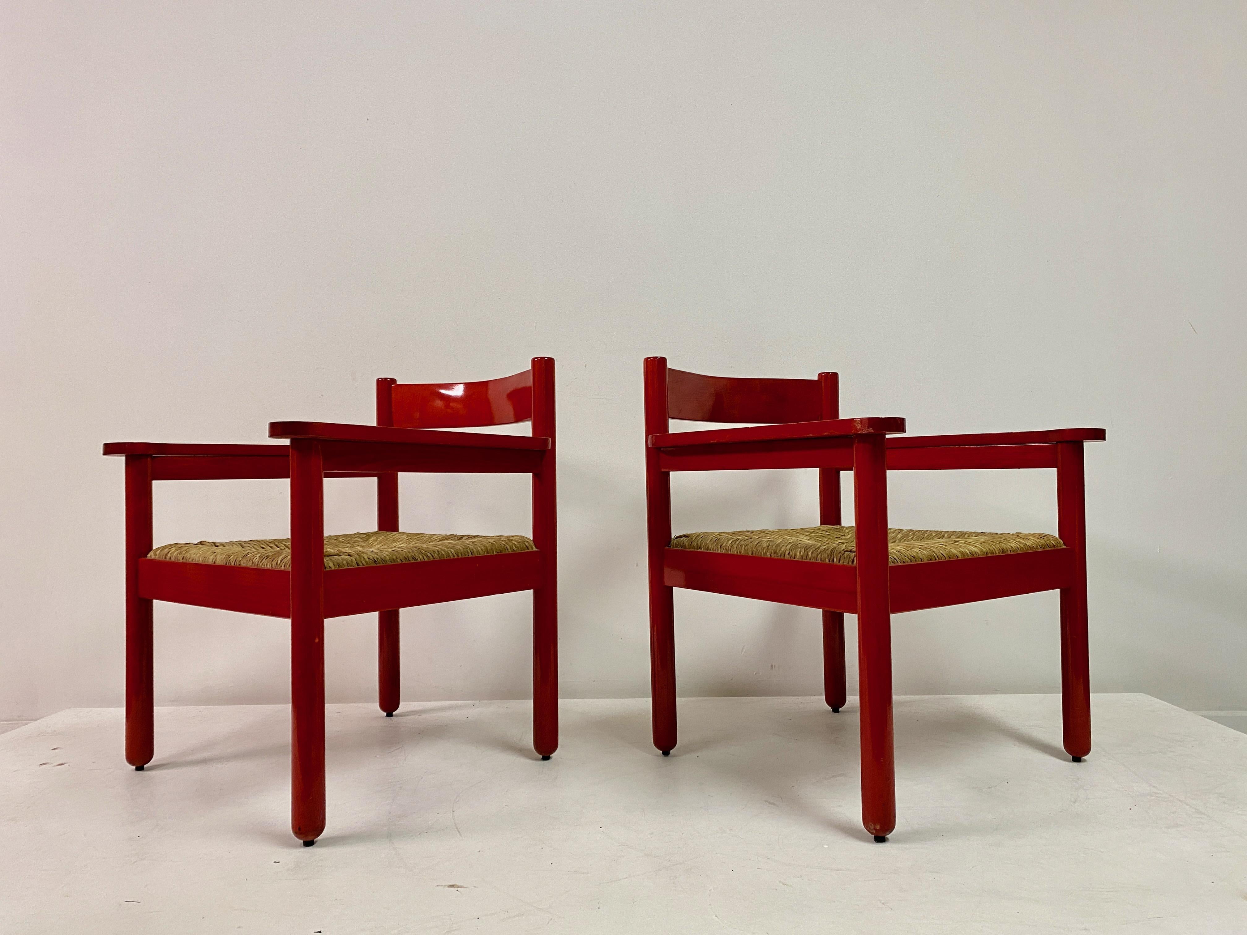 Pair of Italian Red Armchairs with Rush Seats For Sale 9