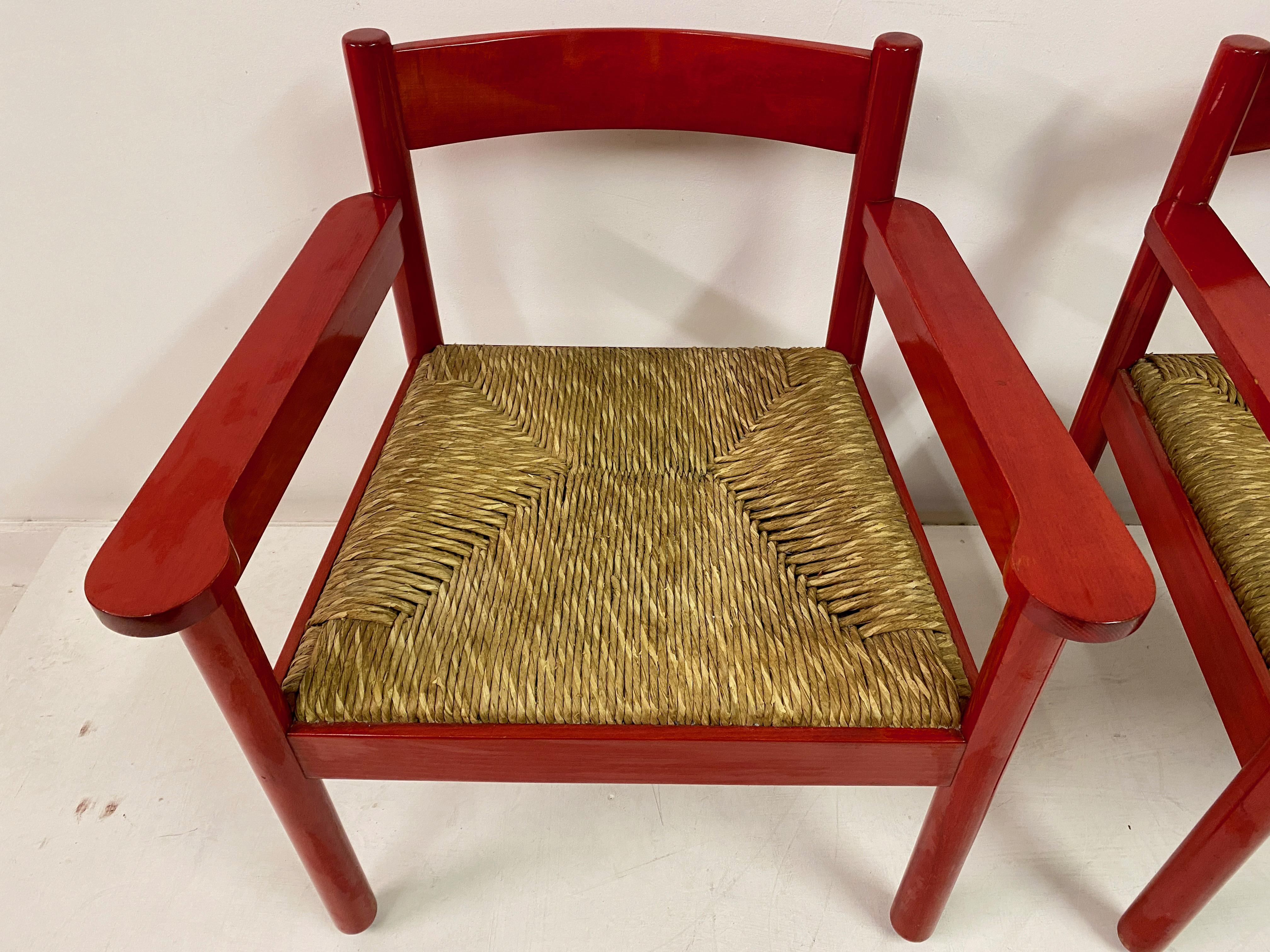 Pair of Italian Red Armchairs with Rush Seats In Good Condition For Sale In London, London