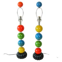 Pair of Italian Red Green Blue and Yellow Stacked Juggling Balls Table Lamps