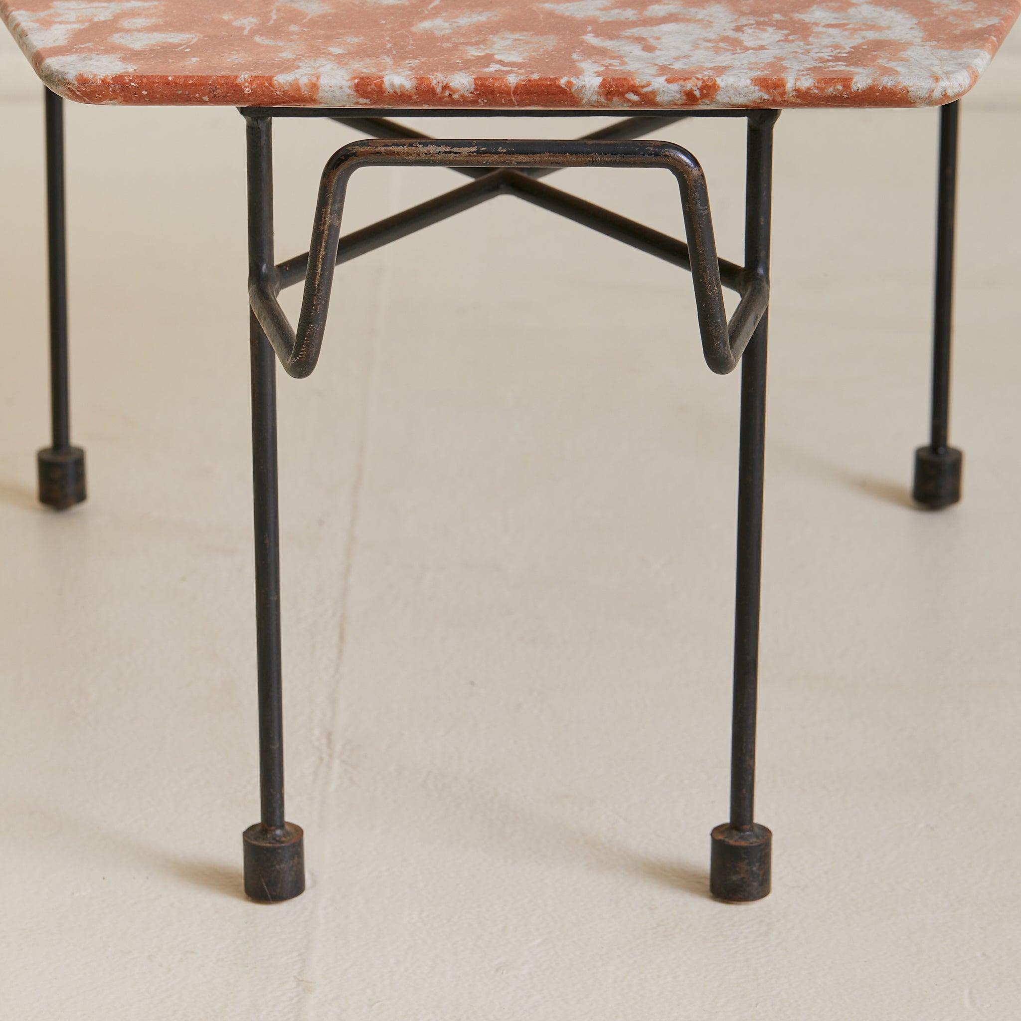 Pair of Italian Red Marble + Iron Asymmetrical Coffee Tables, 1950s en venta 1