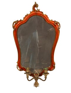Pair Of Italian Red Painted Girandole Mirrors