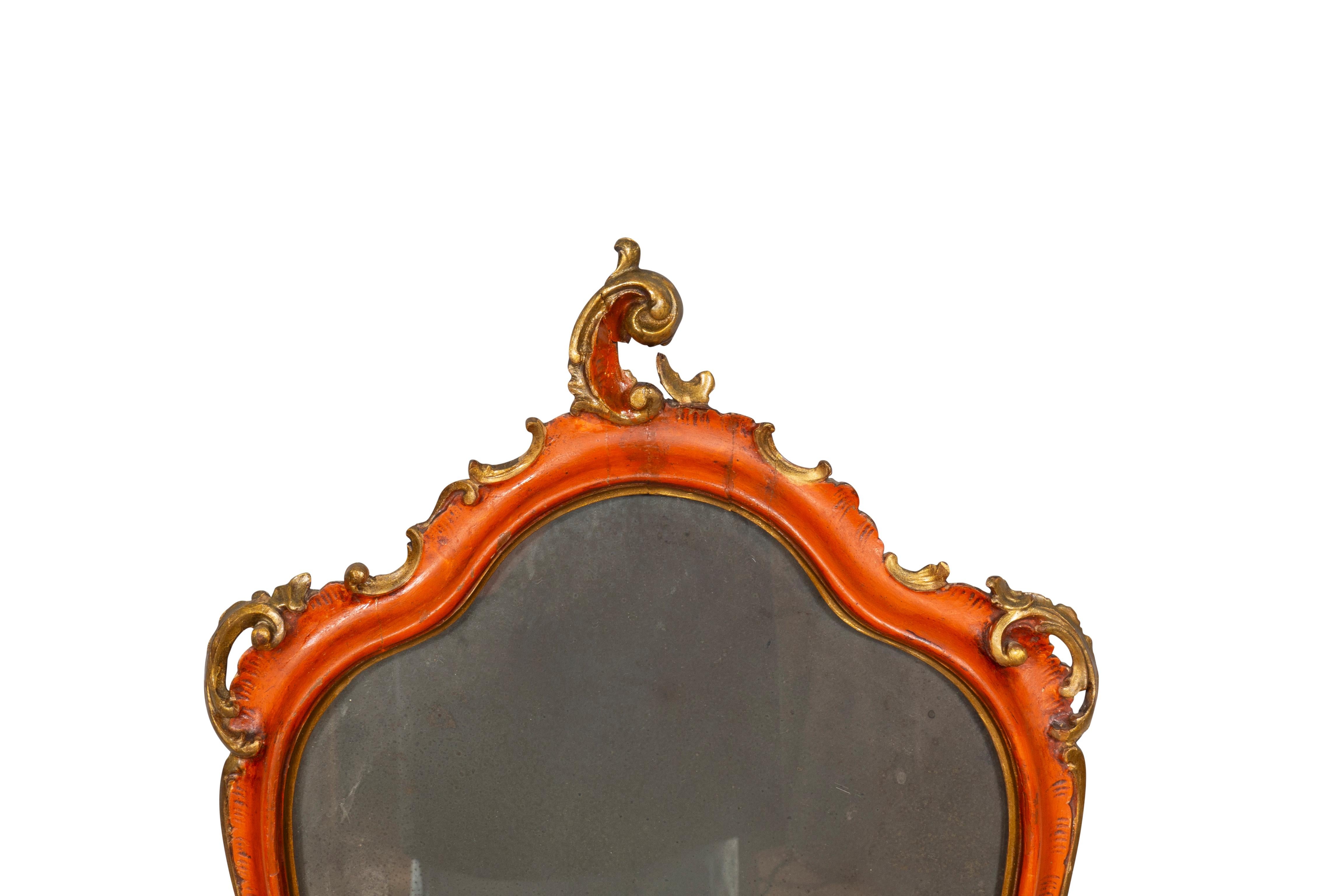 European Pair Of Italian Red Painted Girandole Mirrors For Sale