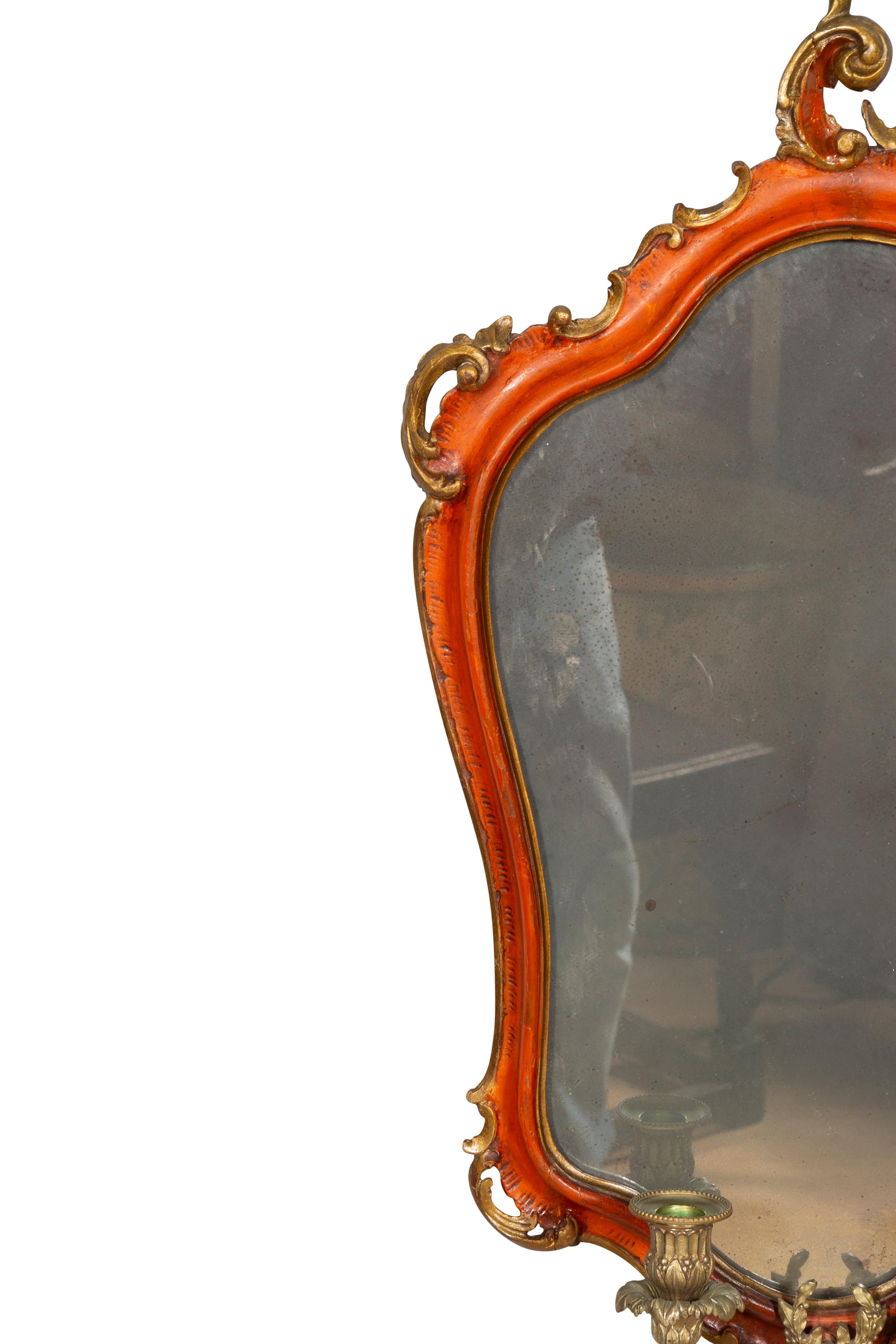 19th Century Pair Of Italian Red Painted Girandole Mirrors For Sale