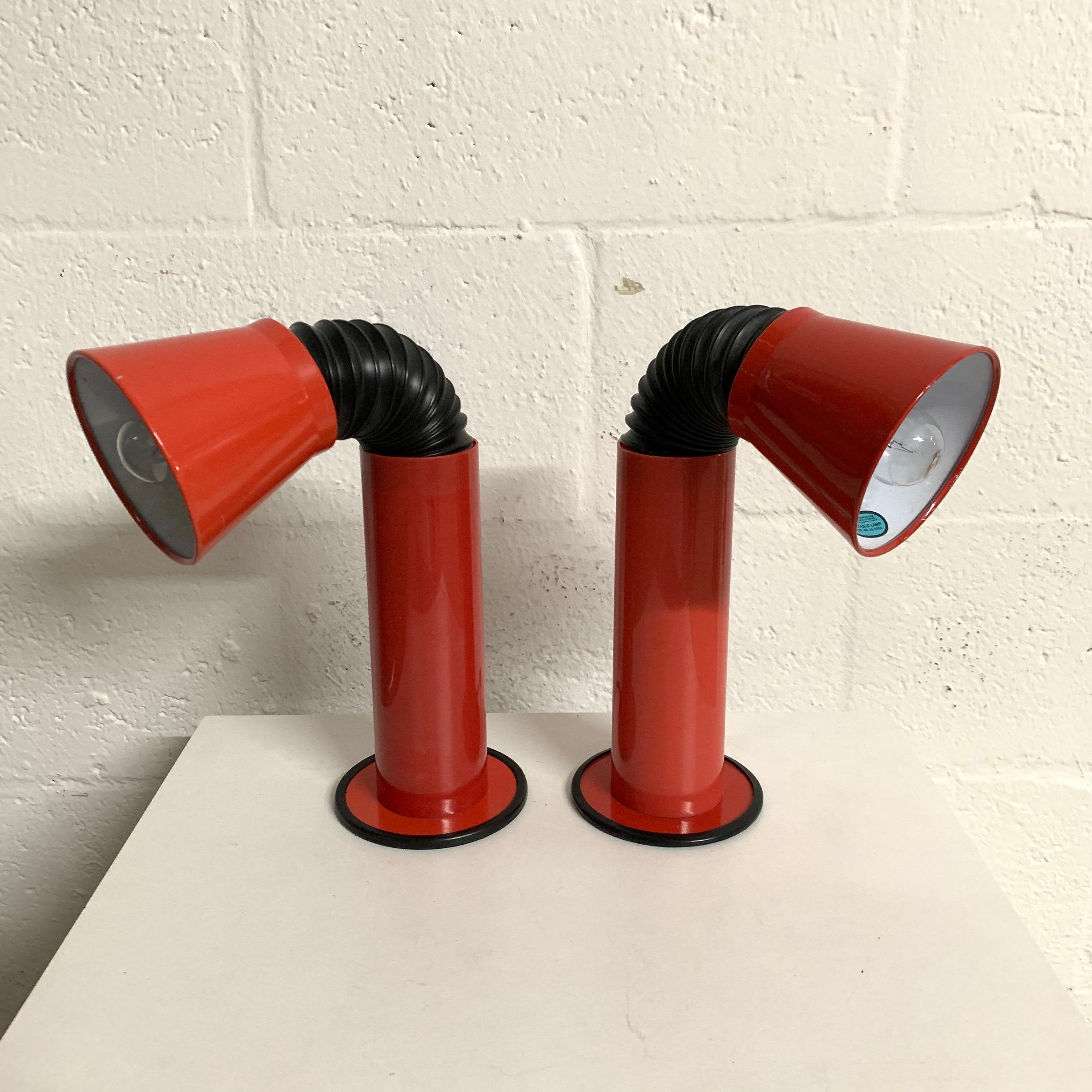 Post-Modern Pair of Italian Red Postmodern Gooseneck Adjustable Table Desk or Task Lamps