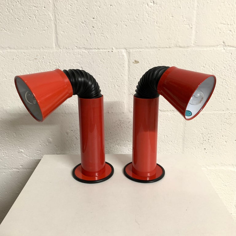 Pair of Italian Red Postmodern Gooseneck Adjustable Table Desk or Task ...