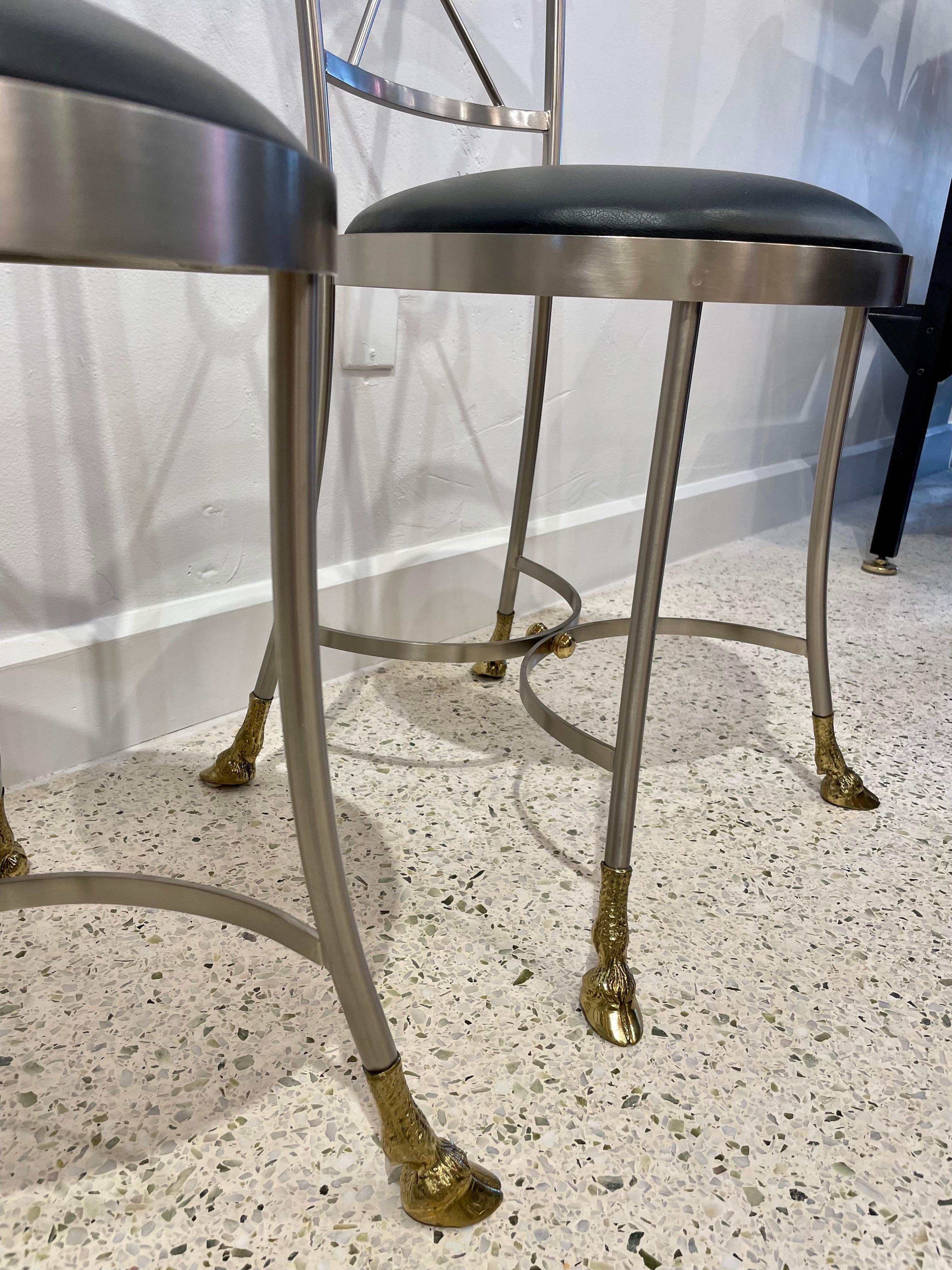 Pair of Italian Regency Mixed-Metal Rams Head Side Chairs In Good Condition In East Hampton, NY