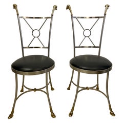 Pair of Italian Regency Mixed-Metal Rams Head Side Chairs