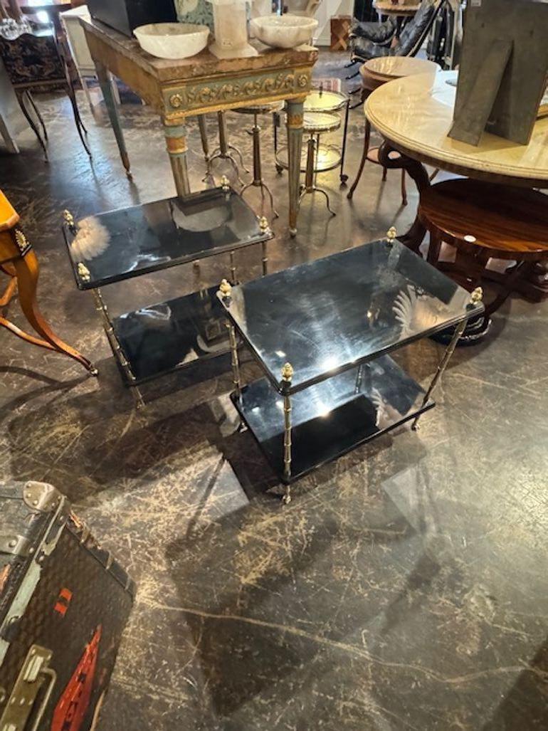 Pair of Italian Regency Style Black Lacquered Tables In Good Condition For Sale In Dallas, TX
