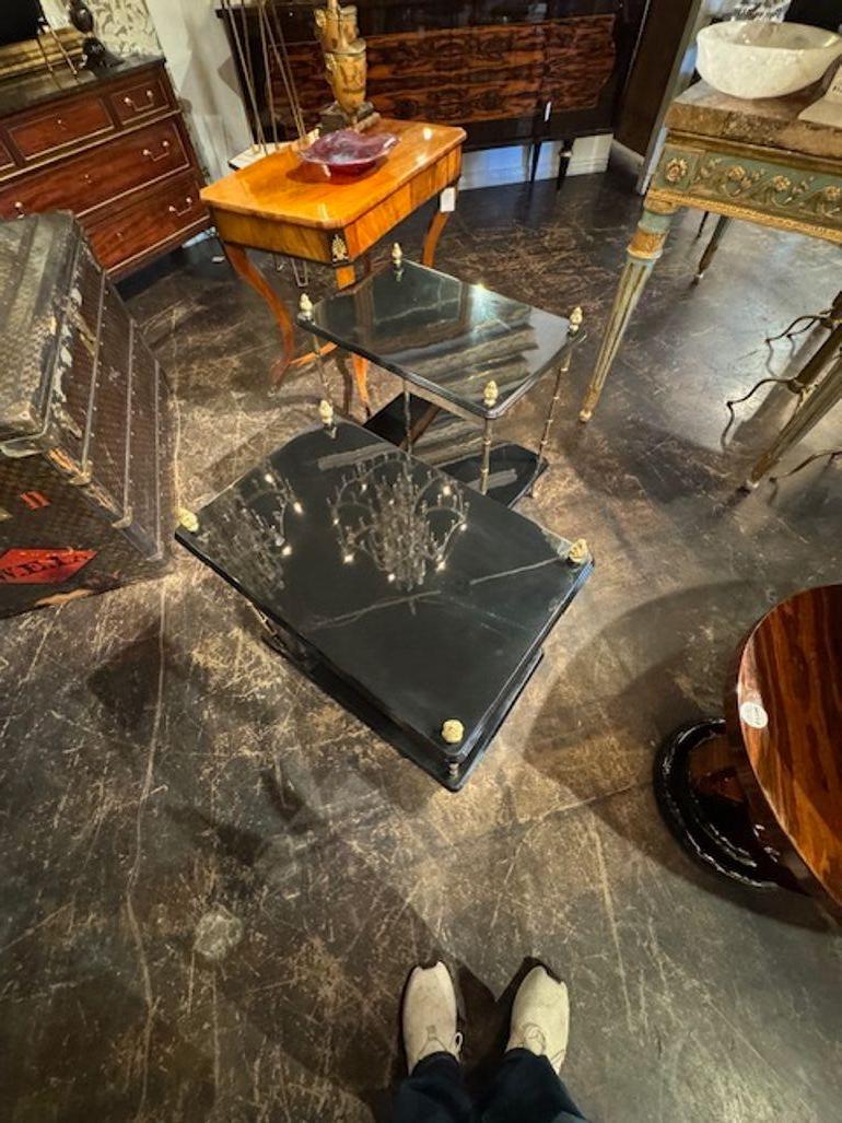 Contemporary Pair of Italian Regency Style Black Lacquered Tables For Sale