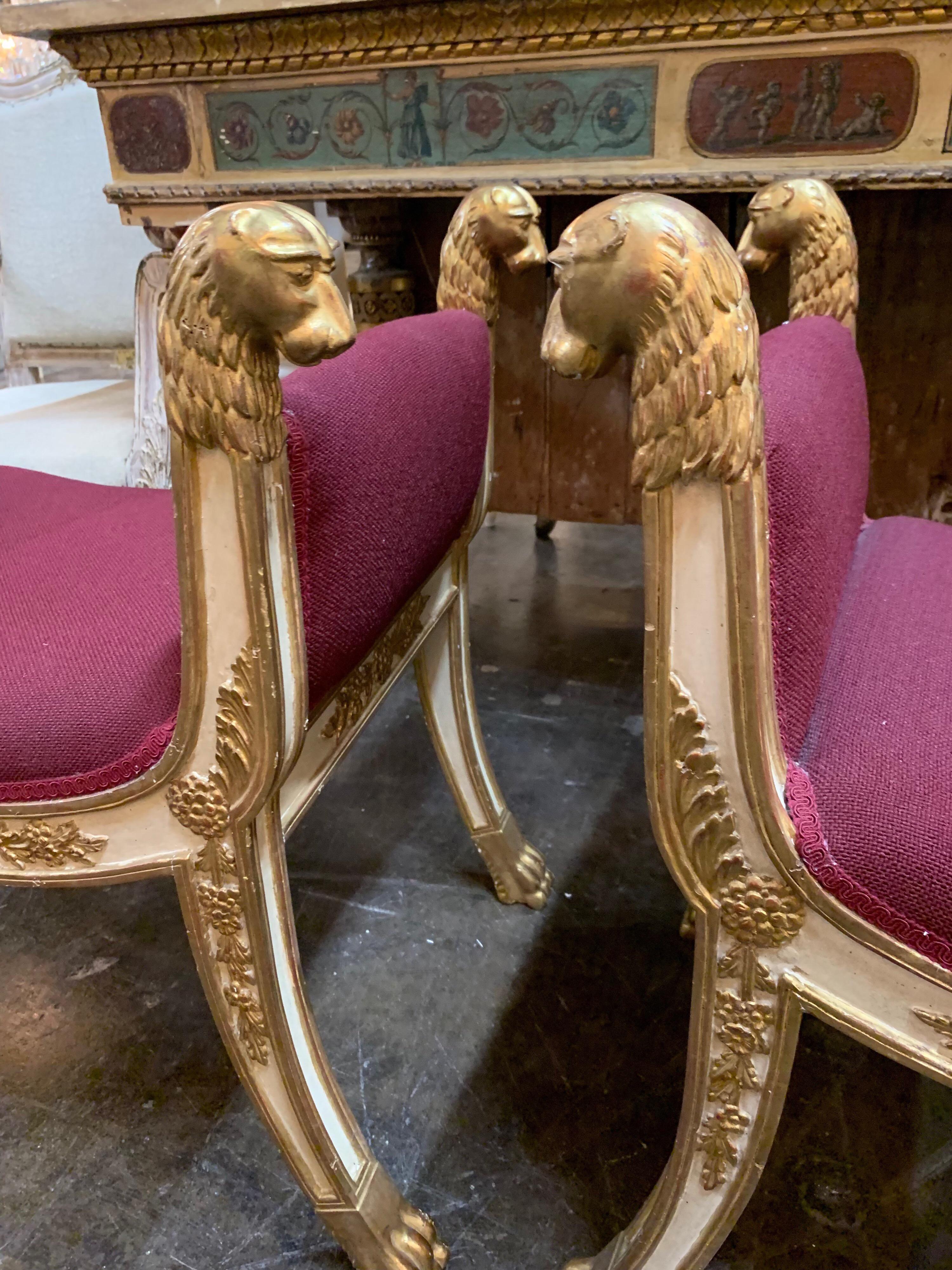 Pair of Italian Regency Style Carved and Parcel-Gilt Benches In Good Condition In Dallas, TX