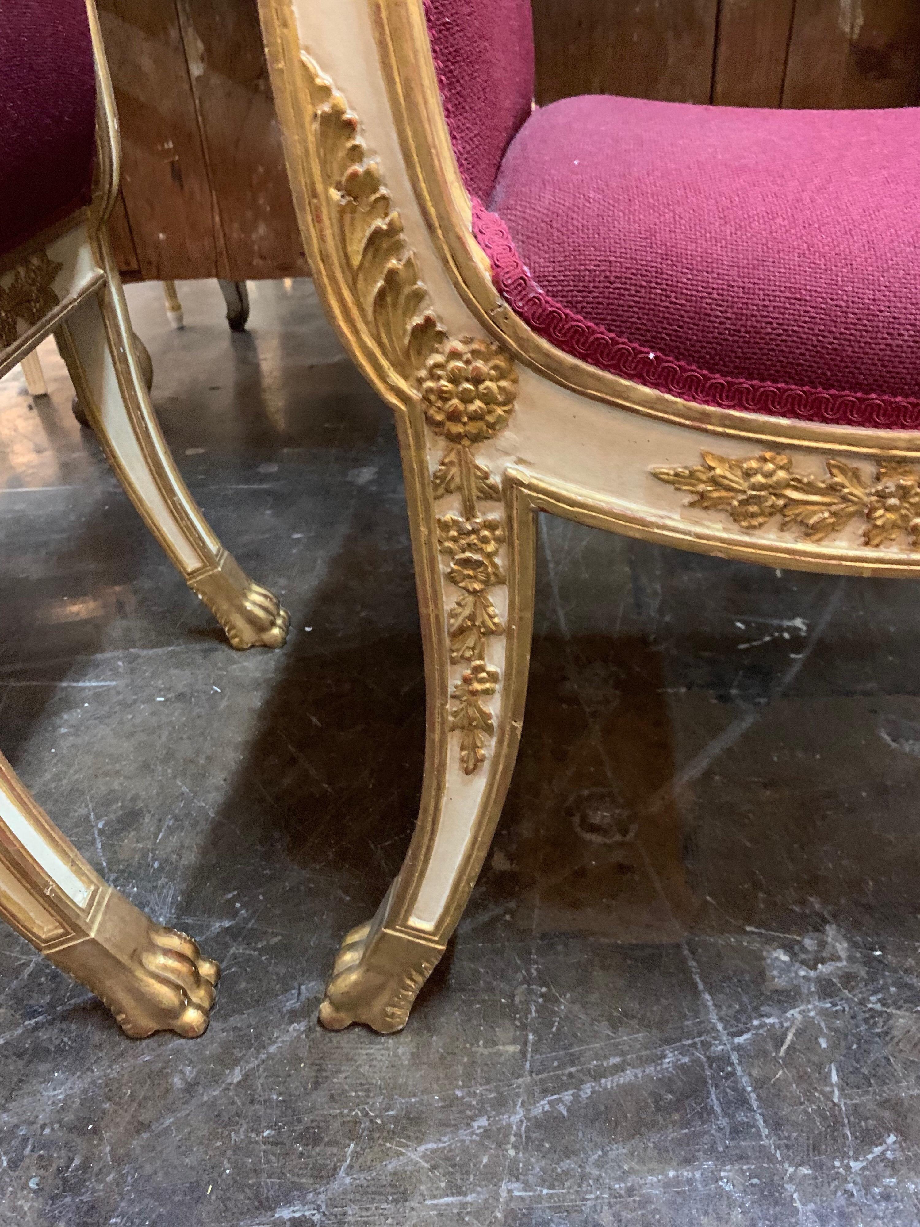 Pair of Italian Regency Style Carved and Parcel-Gilt Benches 1
