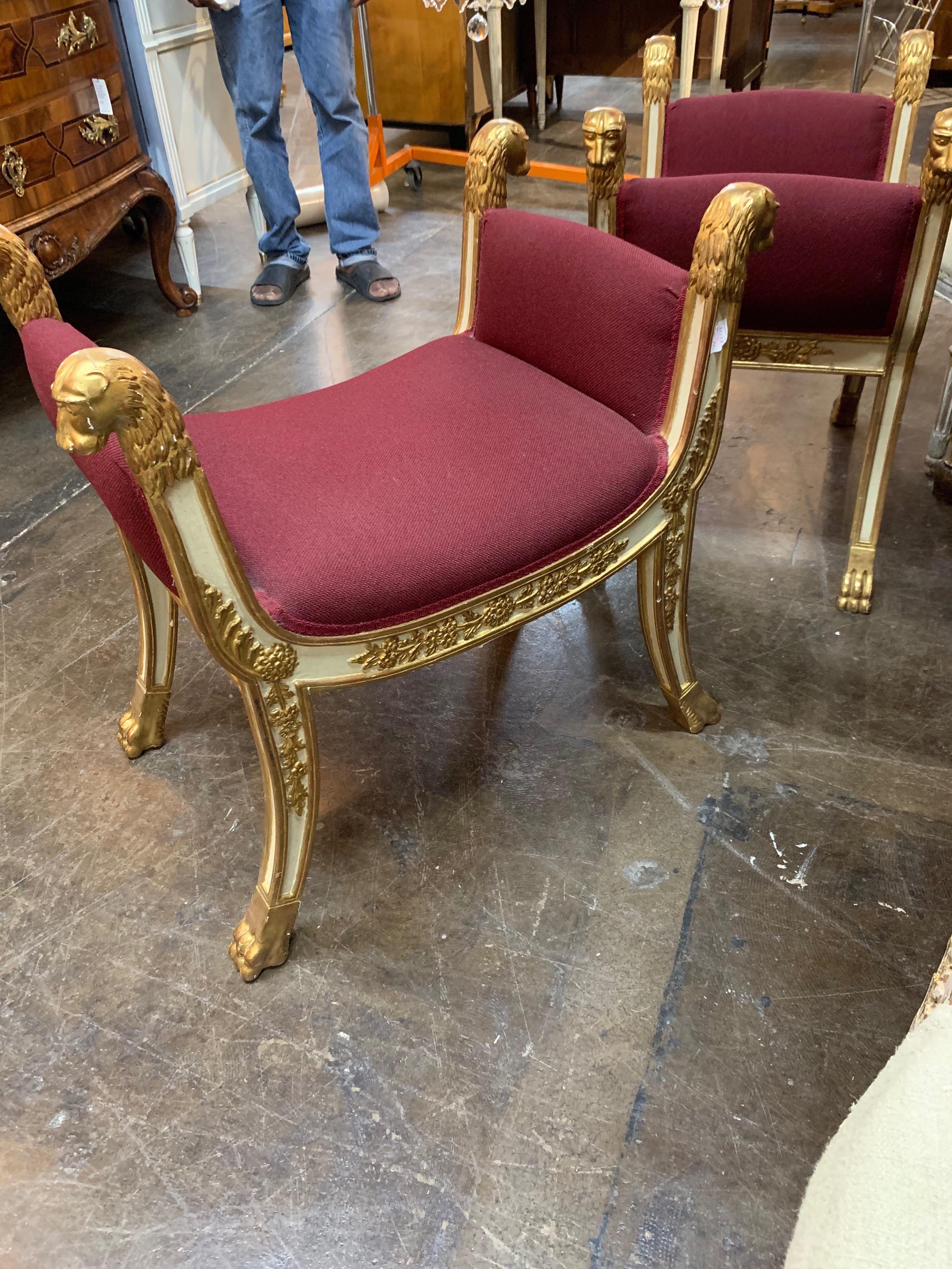 Pair of Italian Regency Style Carved and Parcel-Gilt Benches 2