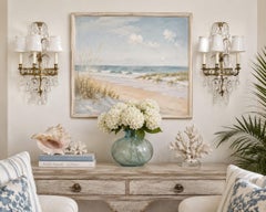 Pair of Italian Regency Style Crystal and Gilt Metal Three-Light Wall Sconces