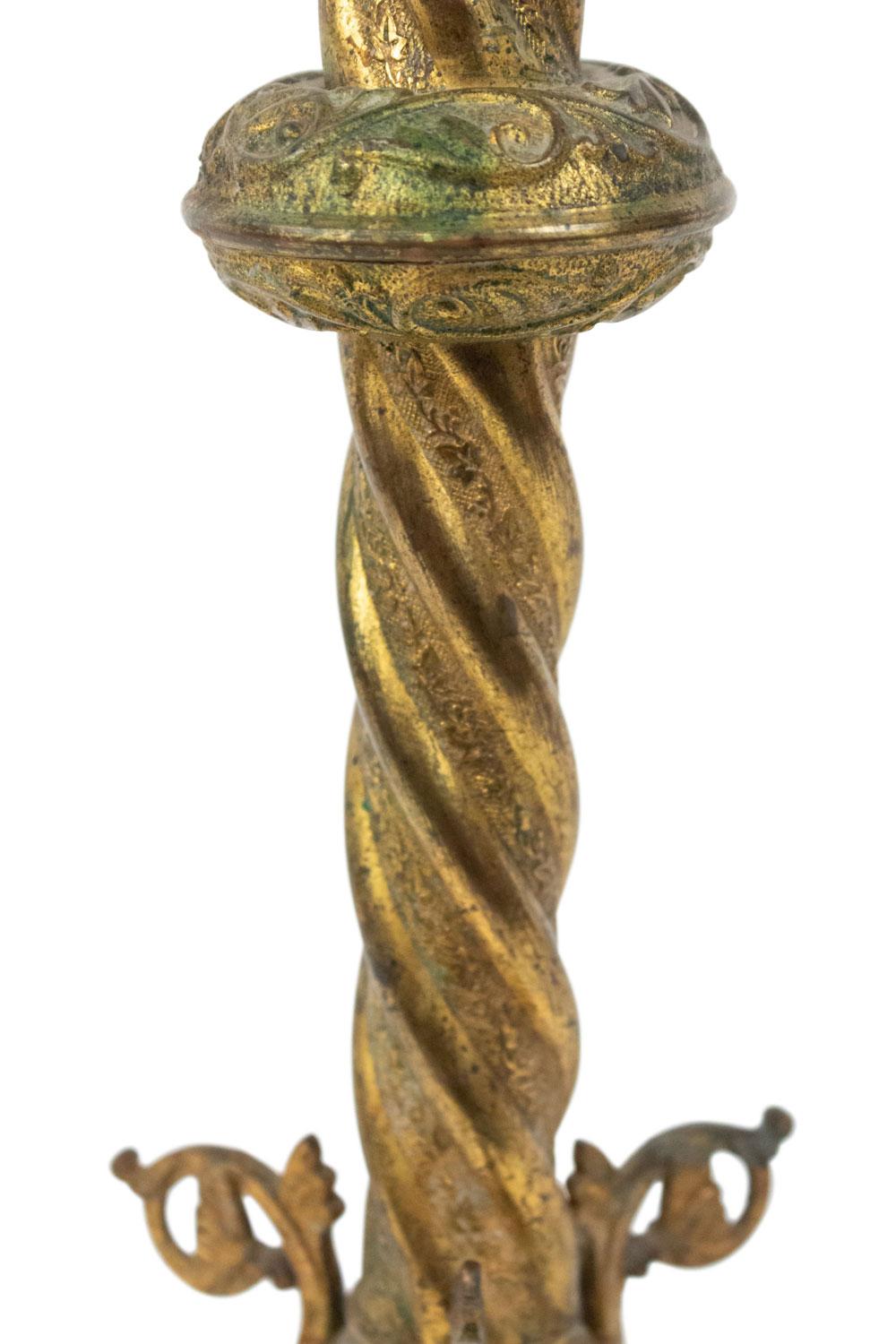 XIX secolo Pair of Italian Renaissance Brass Altar Candlesticks in vendita