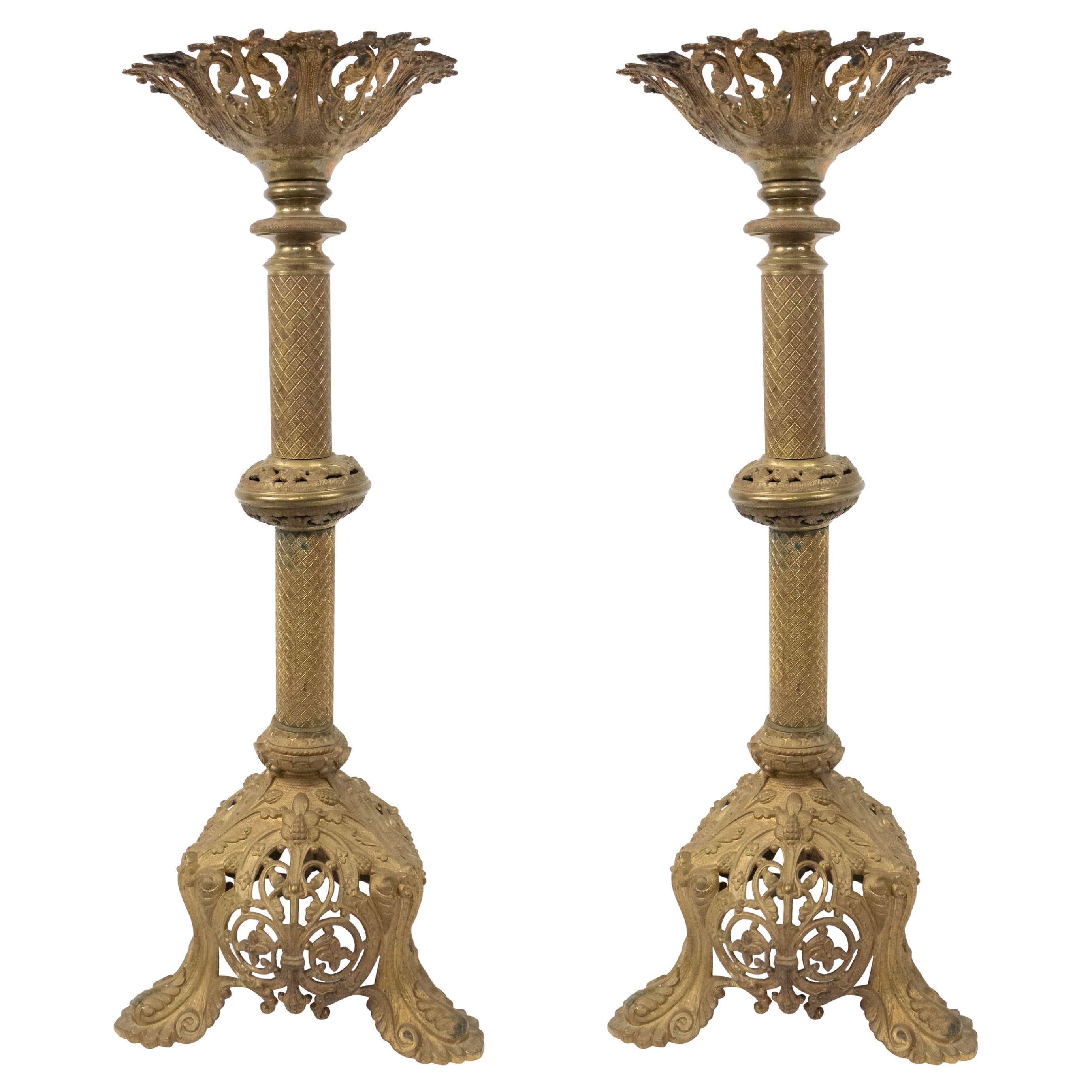 Pair of Italian Renaissance Bronze Altar Candlesticks