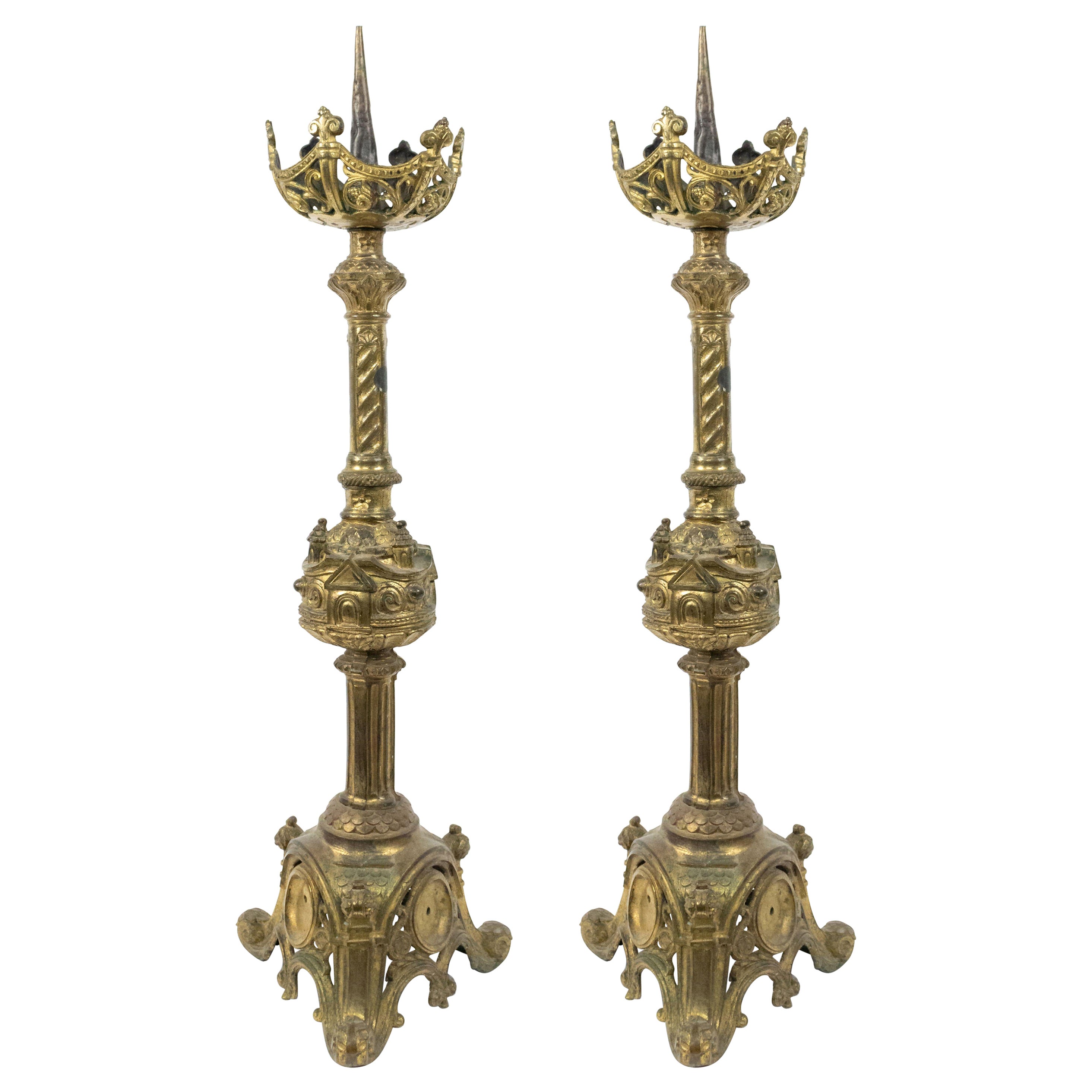 Pair of Italian Renaissance Bronze Altar Candlesticks