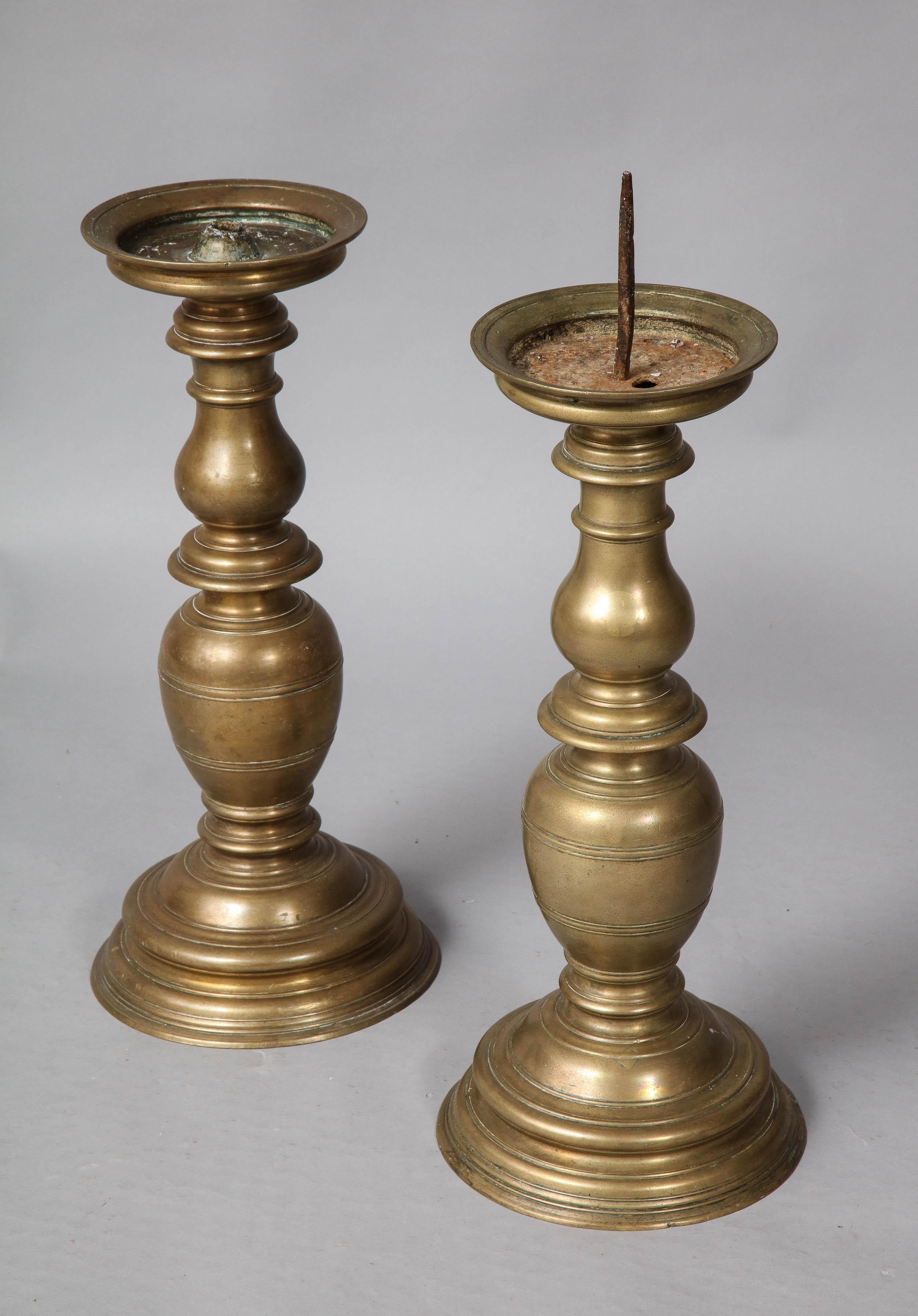 Pair of Italian Renaissance Bronze Candlesticks In Fair Condition For Sale In Greenwich, CT