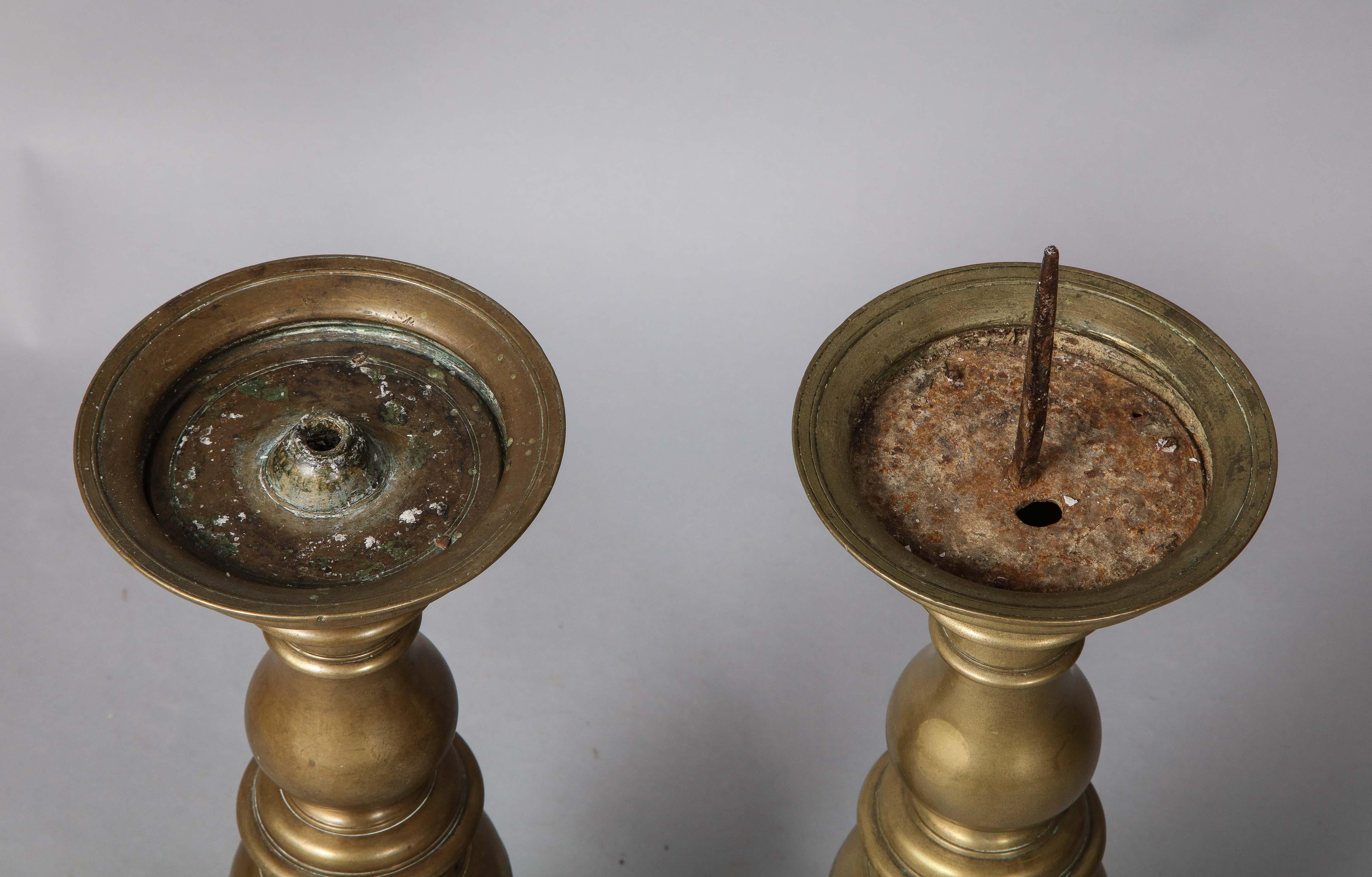 18th Century and Earlier Pair of Italian Renaissance Bronze Candlesticks For Sale