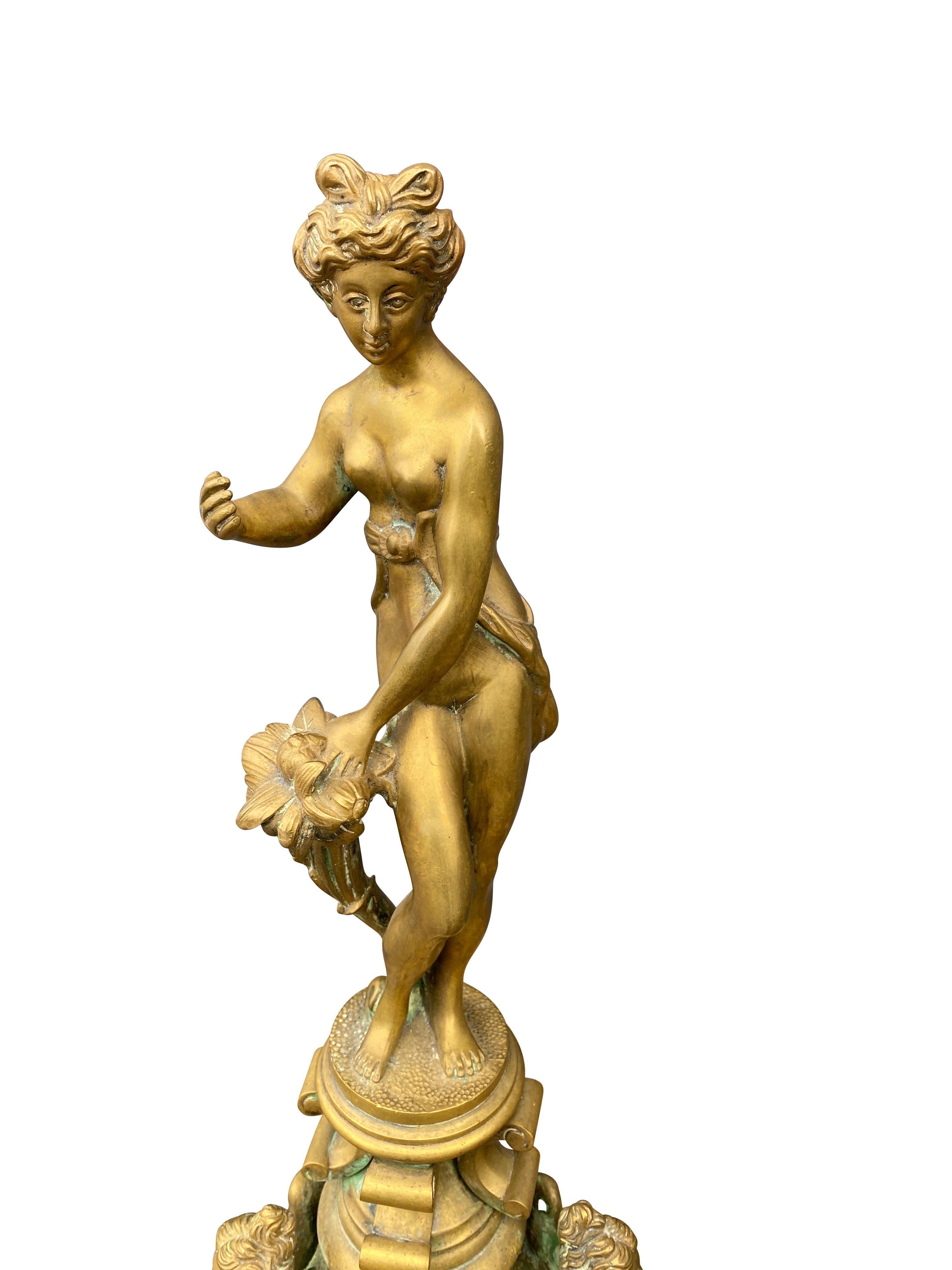 Pair of Italian Renaissance Revival Bronze Andirons For Sale 1