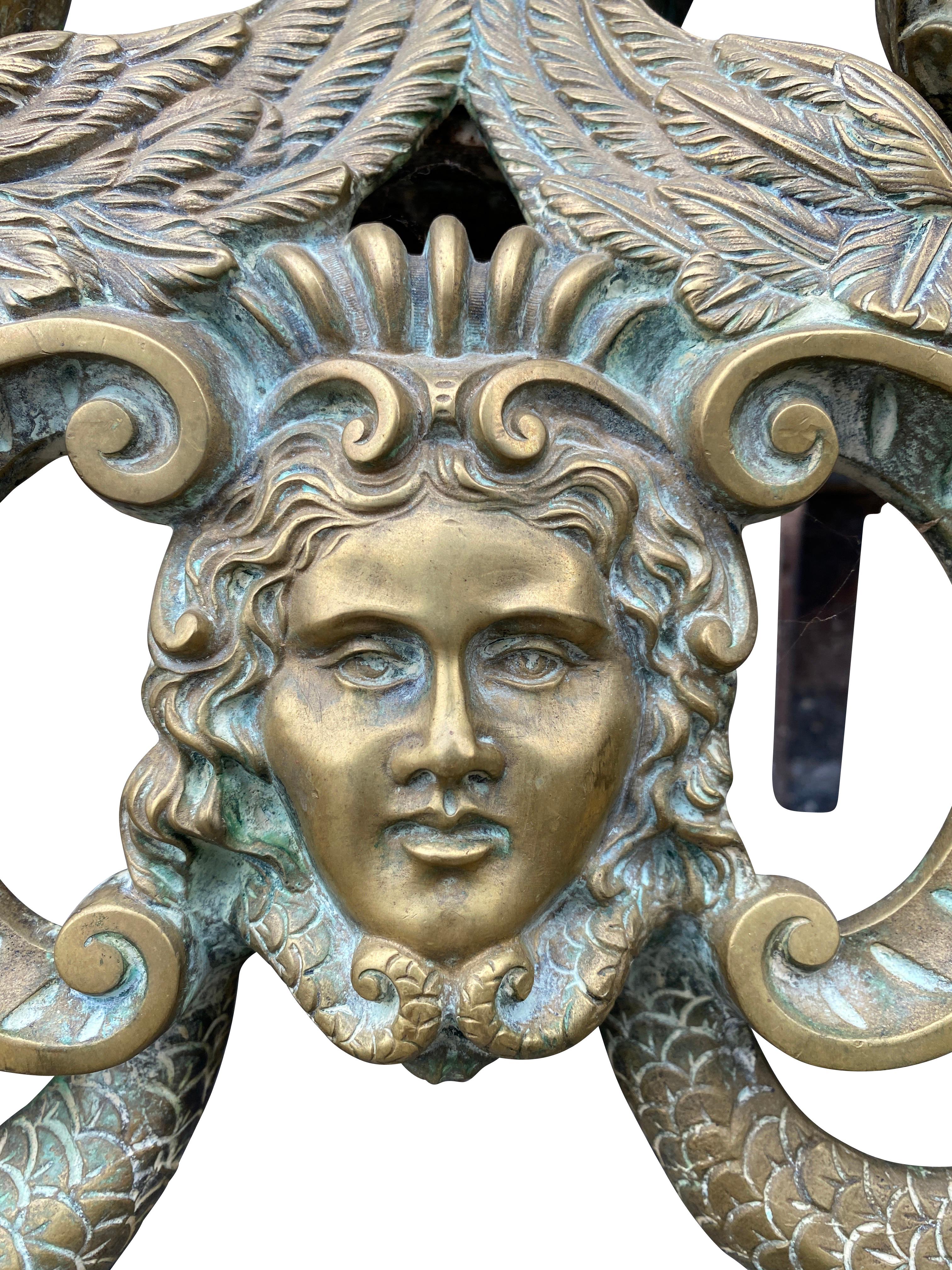 Pair of Italian Renaissance Revival Bronze Andirons For Sale 3