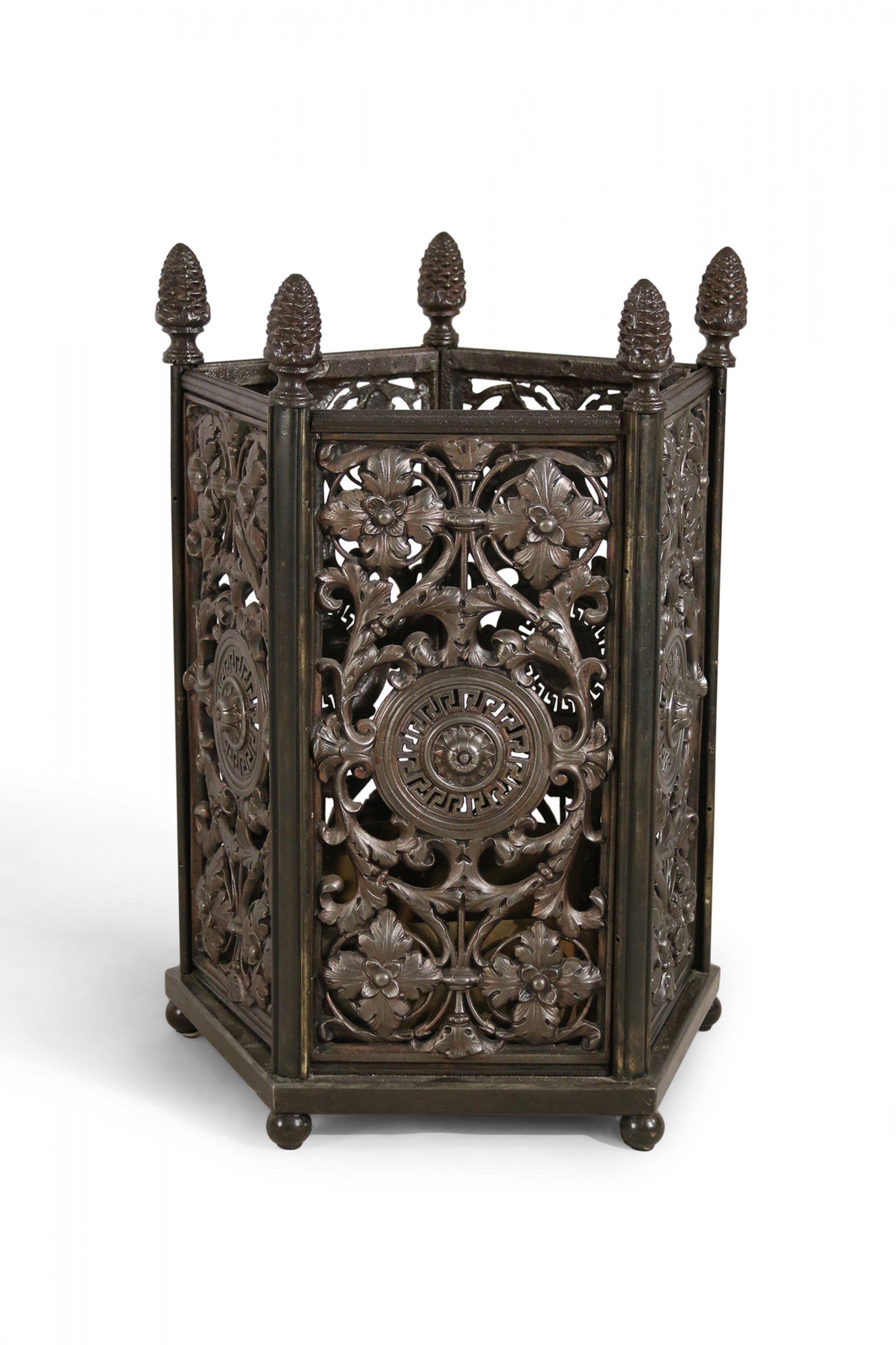Pair of Italian Renaissance Revival Metal Filigree Pentagonal Umbrella Stands In Good Condition For Sale In New York, NY