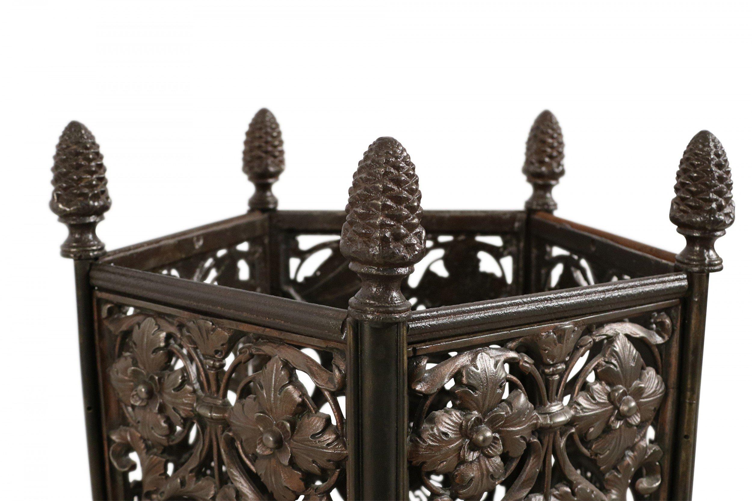 Pair of Italian Renaissance Revival Metal Filigree Pentagonal Umbrella Stands For Sale 4