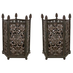 Pair of Italian Renaissance Revival Metal Filigree Pentagonal Umbrella Stands