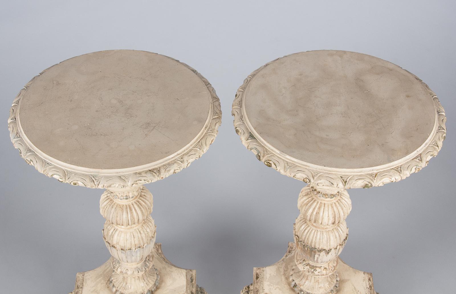Beech Pair of Italian Renaissance Revival Painted Side Tables, 1950s