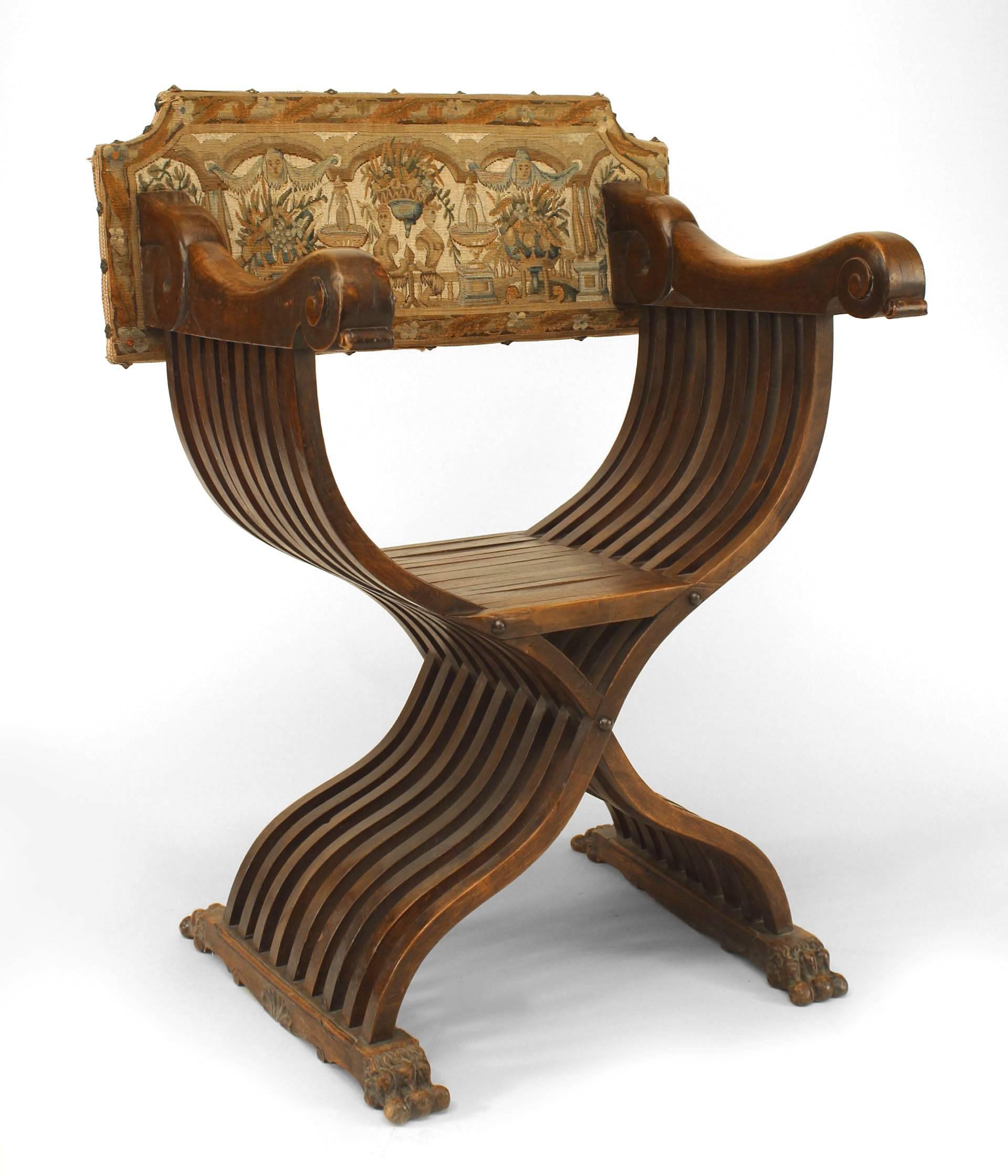 Renaissance Revival Set of 4 Italian Renaissance Walnut Arm Chairs For Sale