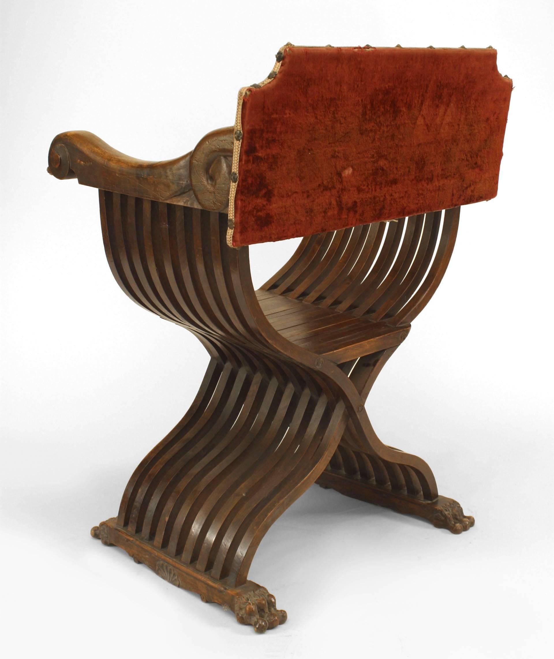 19th Century Set of 4 Italian Renaissance Walnut Arm Chairs For Sale