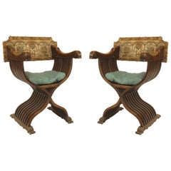 Set of 4 Italian Renaissance Walnut Arm Chairs