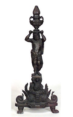Pair of Renaissance Bronze Figure Andirons