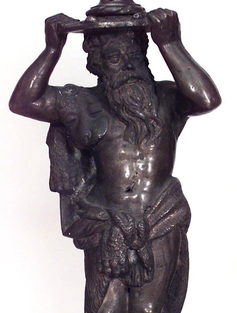 Italian Pair of Renaissance Bronze Figure Andirons For Sale