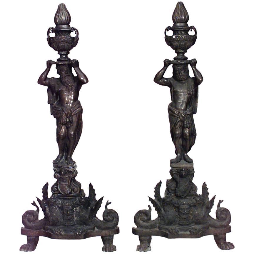 Pareja de morillos renacentistas de bronce