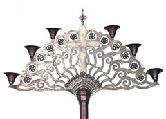 Coppia di torciere da terra in bronzo in stile rinascimentale italiano