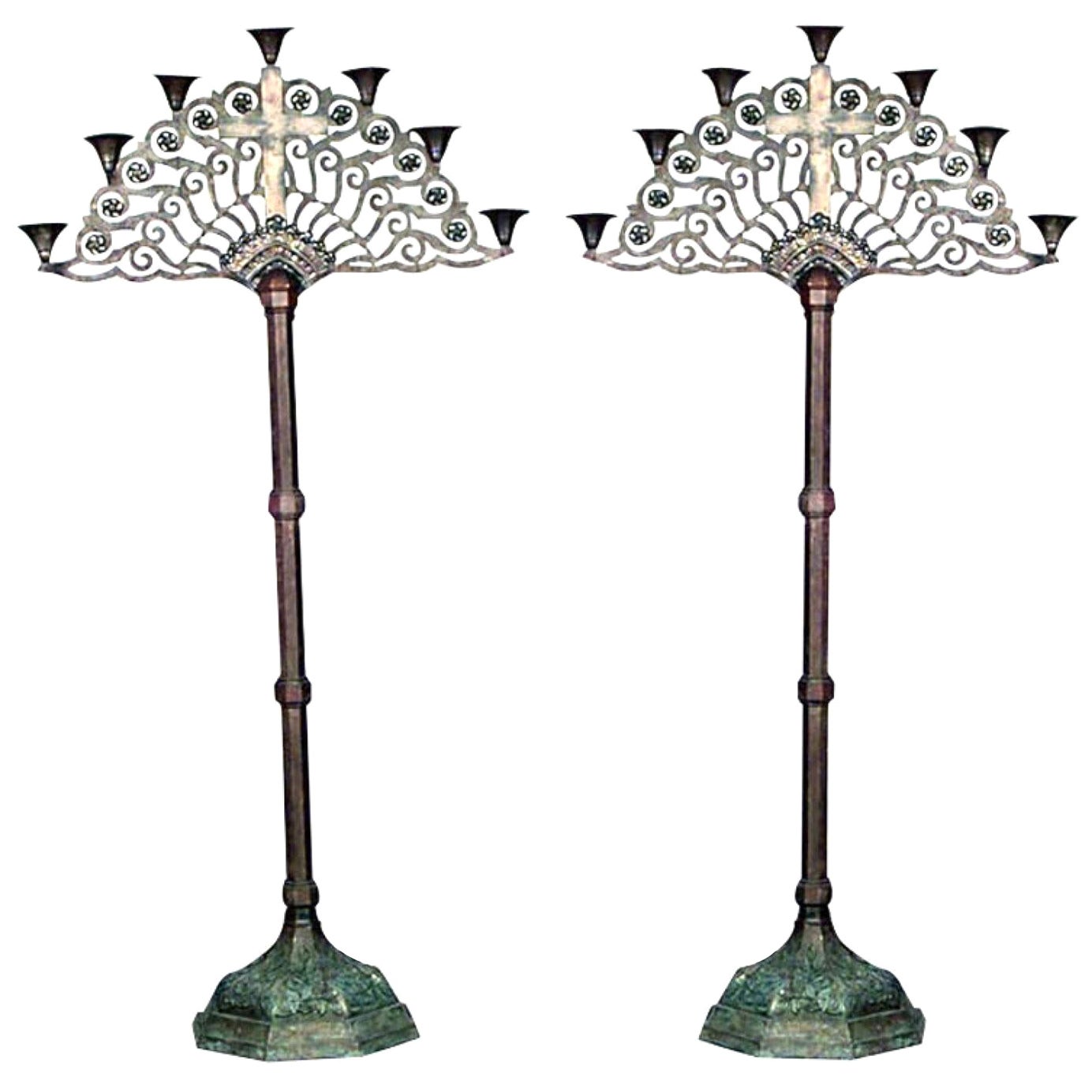 Pair of Italian Renaissance Style Bronze Floor Torchieres