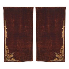 Pair of Italian Renaissance Style Brown Velvet Metallic Embroidered Drapes