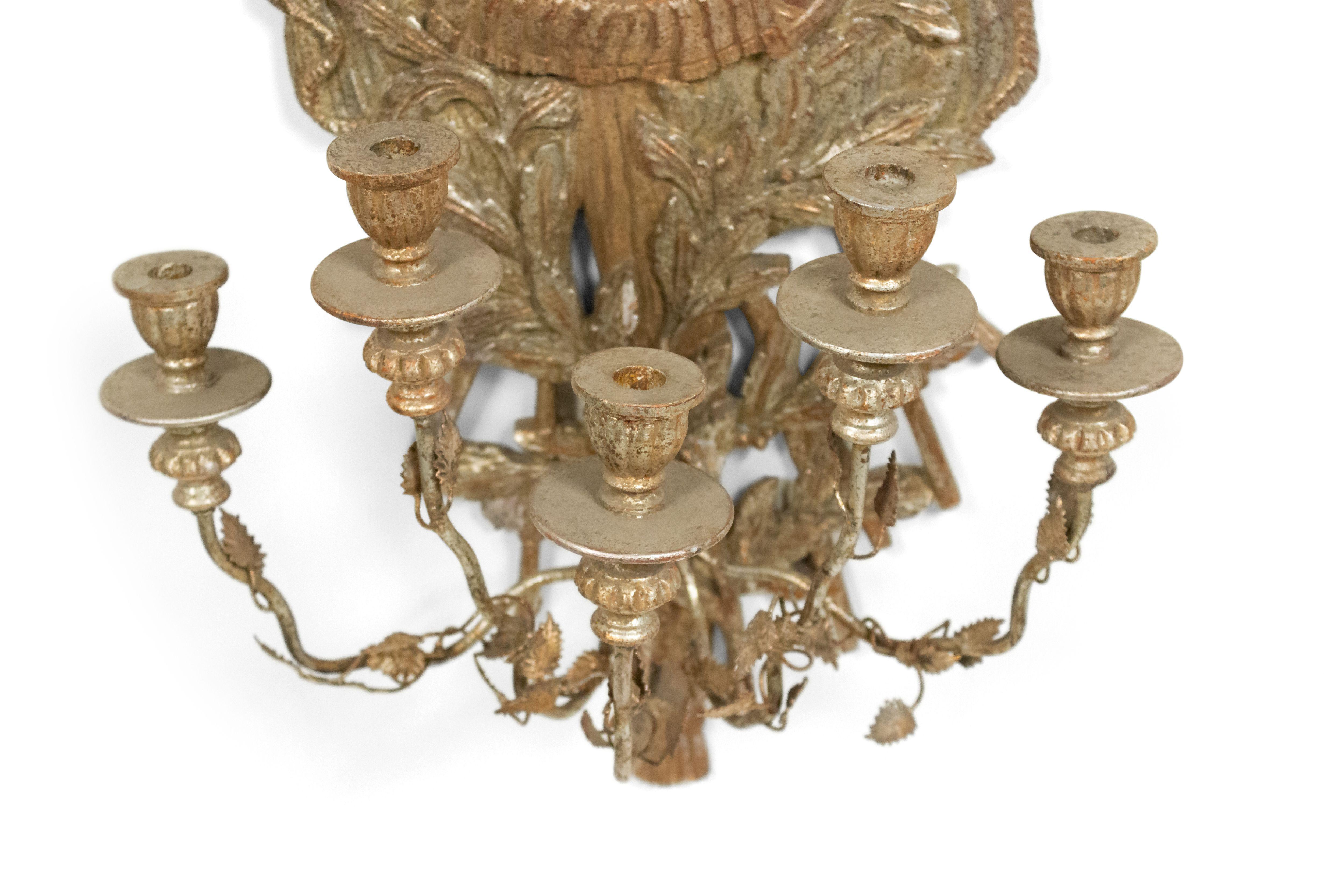 Pair of Italian Renaissance Style Gilt and Silver Military Wall Sconces In Good Condition In New York, NY