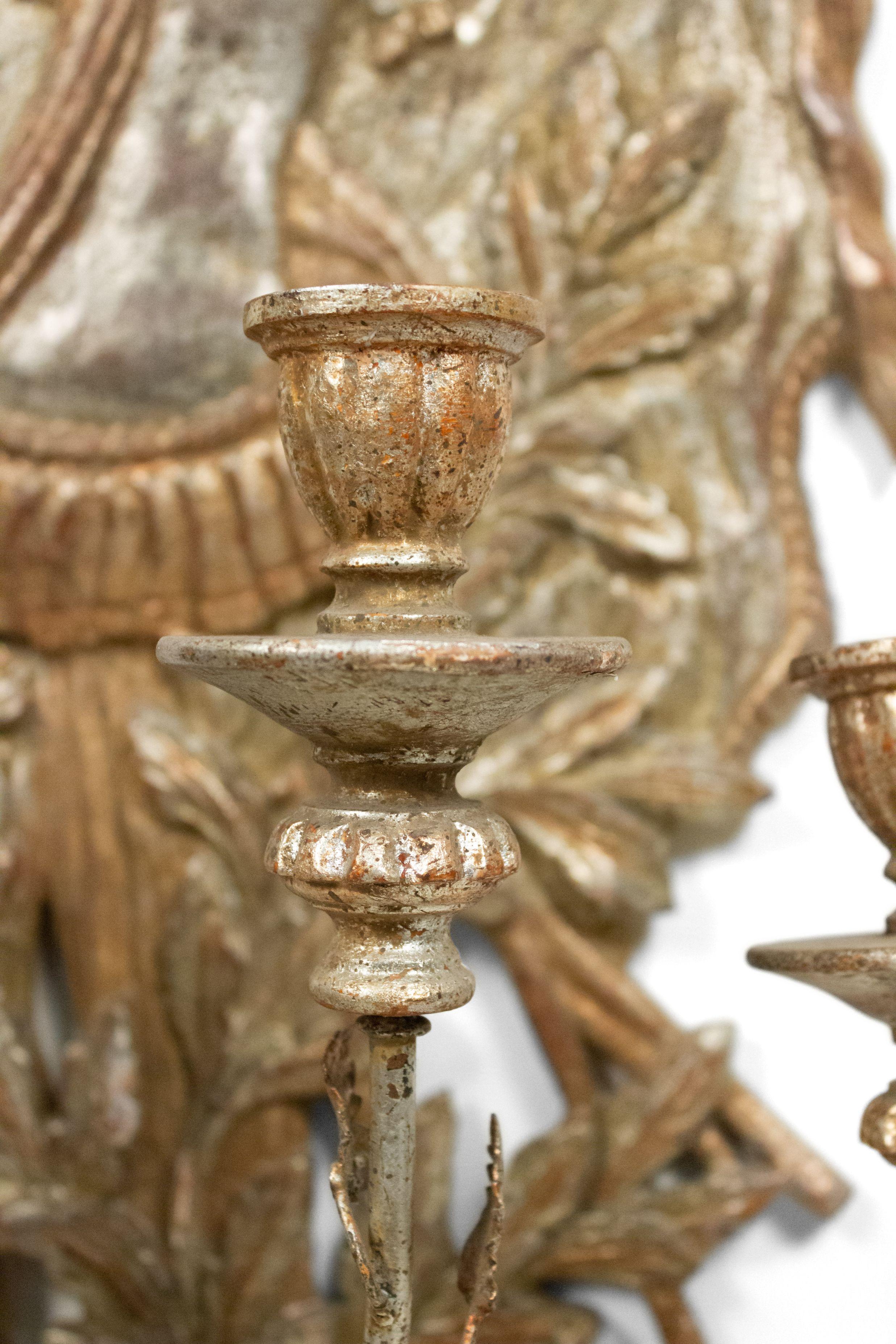 Pair of Italian Renaissance Style Gilt and Silver Military Wall Sconces 2