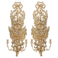 Pair of Italian Renaissance Style Gilt and Silver Military Wall Sconces