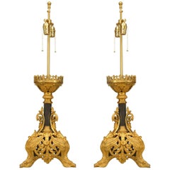 Pair of Italian Renaissance Style Gilt Bronze Filigree Table Lamps